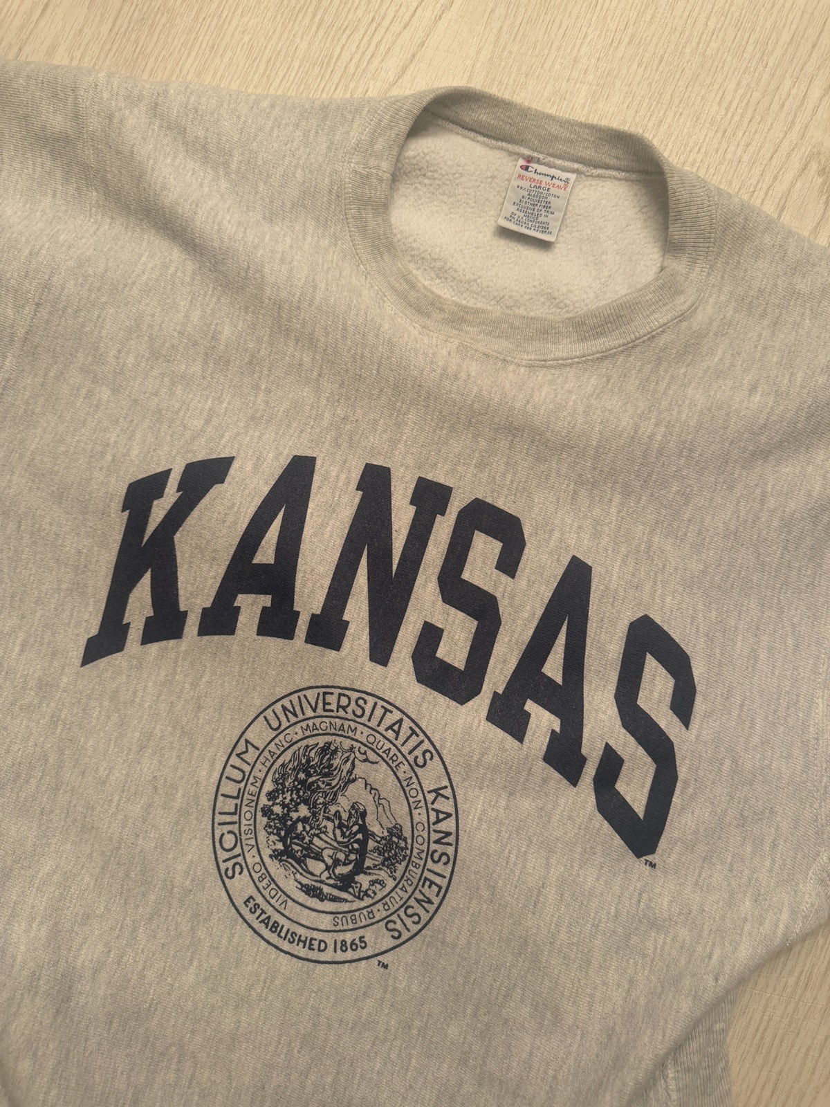 Vintage Champion Reverse Weave University Of Kansas Gray Sweatshirt L with Seal