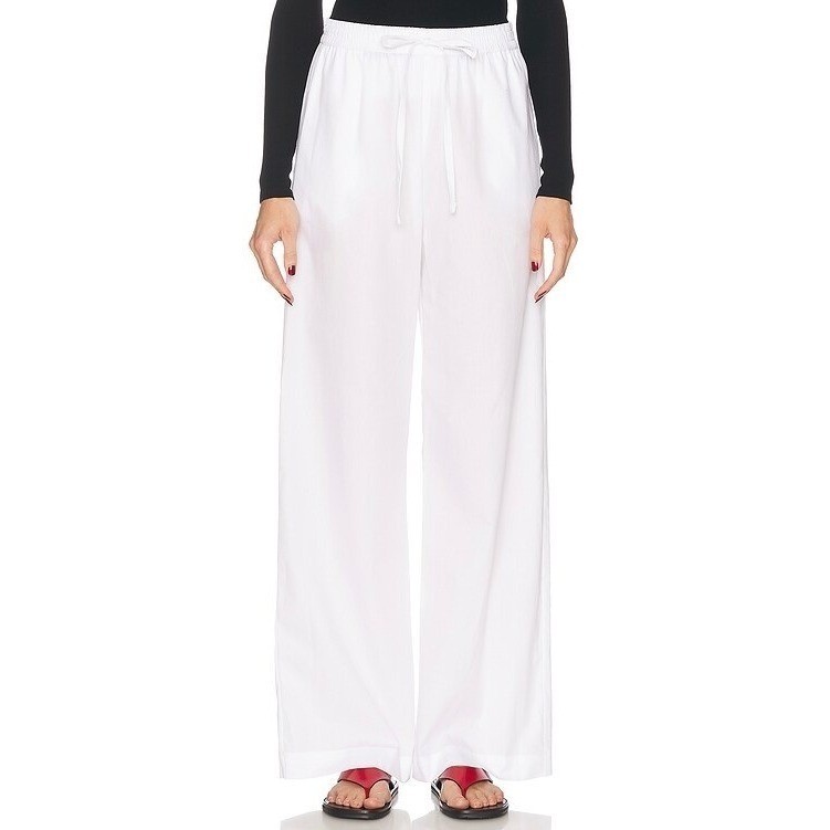 ENZA COSTA Poplin Resort Pant Womens Small White Cotton Wide Leg Drawstring NEW