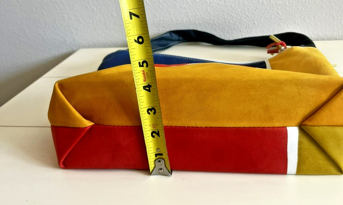 ASTORE Hand Painted Leather Bag Italy Colorblock Floral Shoulder Hobo Purse