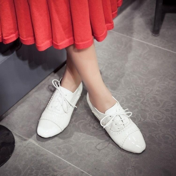 Women Sweet Pointy Toe Shoes Patent Leather Pumps Mary Jane Chunky Heel US4-US12