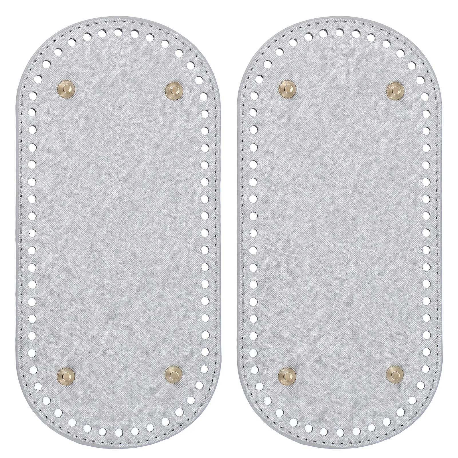 2Pcs Oval PU Leather Bag Bottom Shaper with Holes & Nails 9.8×4.7 Inch Silver