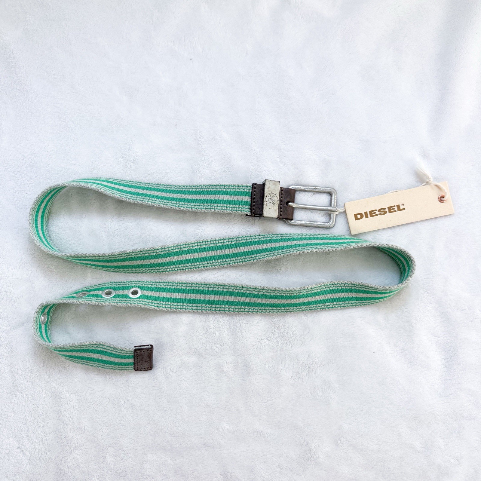 Vintage Diesel Men’s B-Tapes Service Belt Green/Cream Striped Y2K Nylon NWT