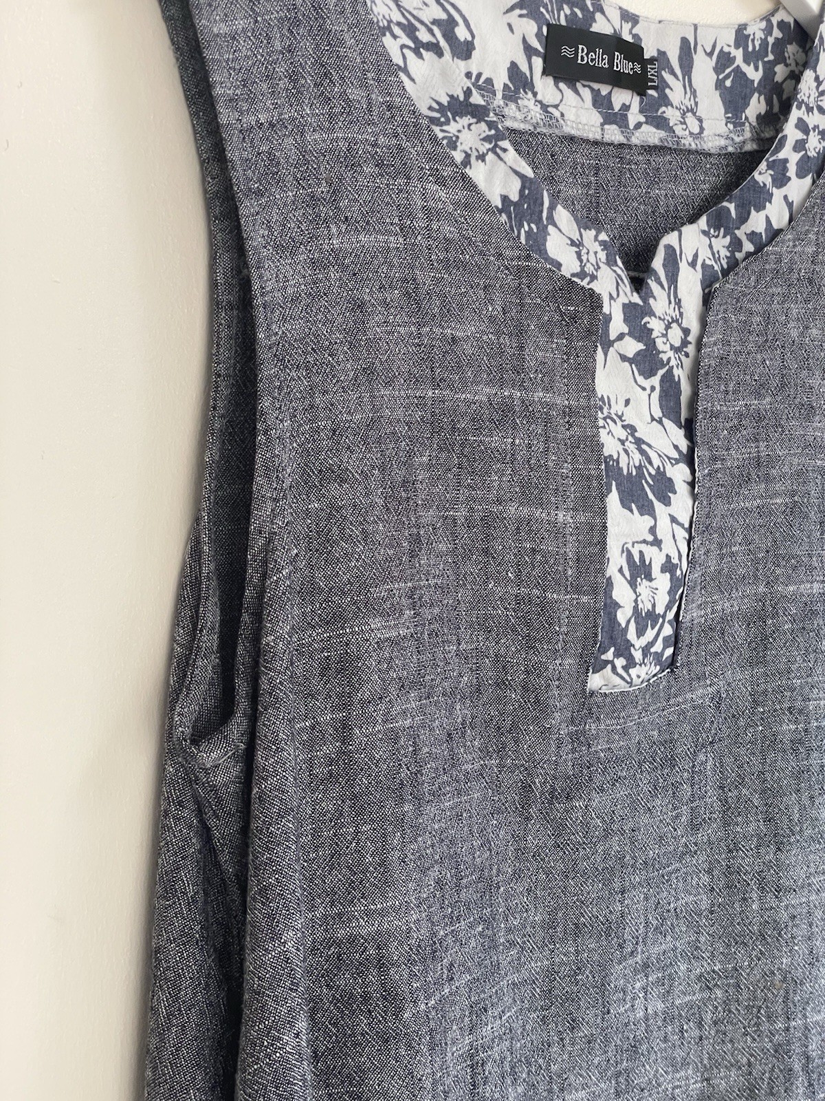 Bella Blue Shift Dress Blue Linen Look Size L/XL Unworn No Tags