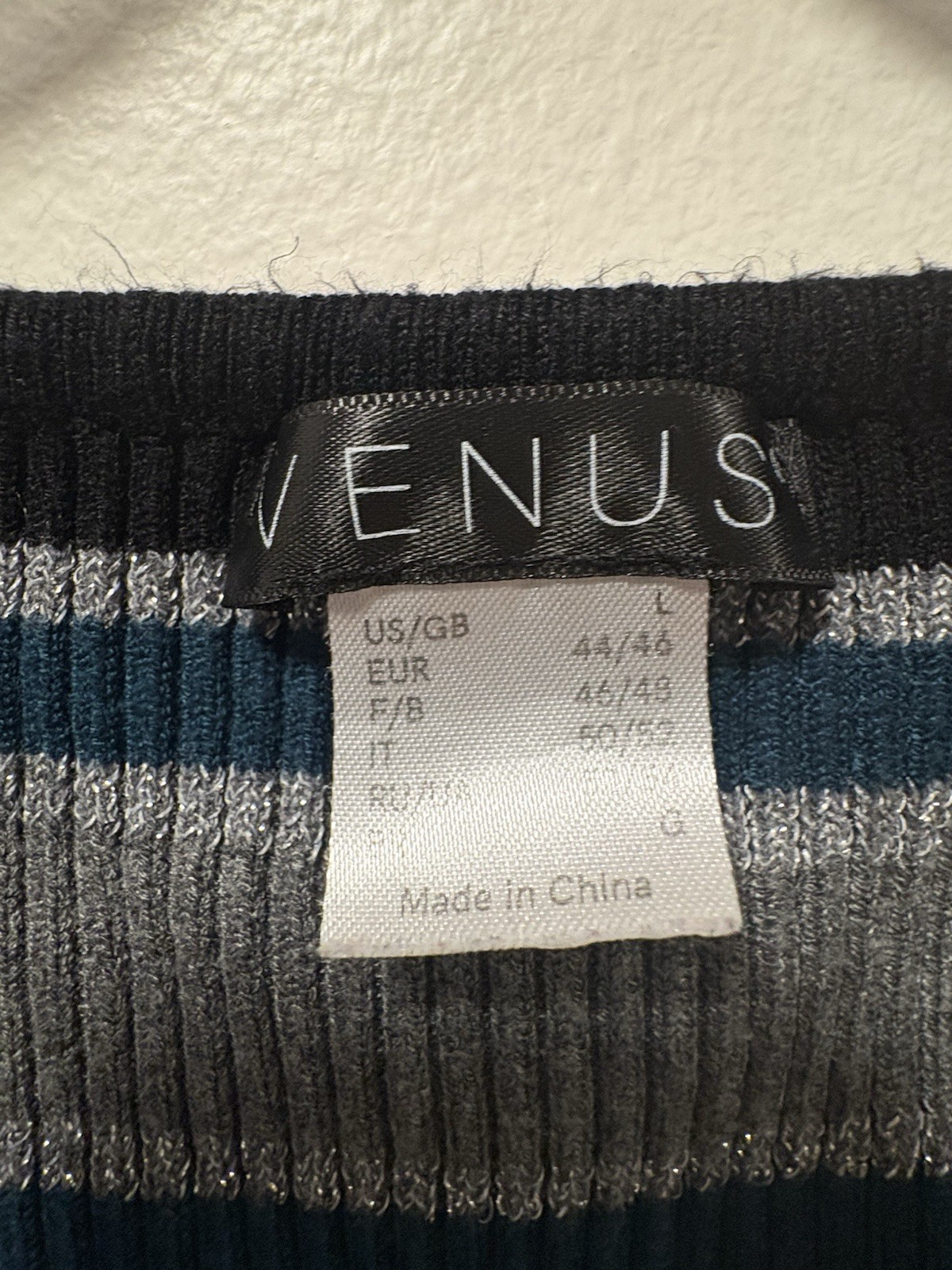 Venus Pullover 3/4 Laced Sleeves Striped Green Blk Gray Color Metallic Top L