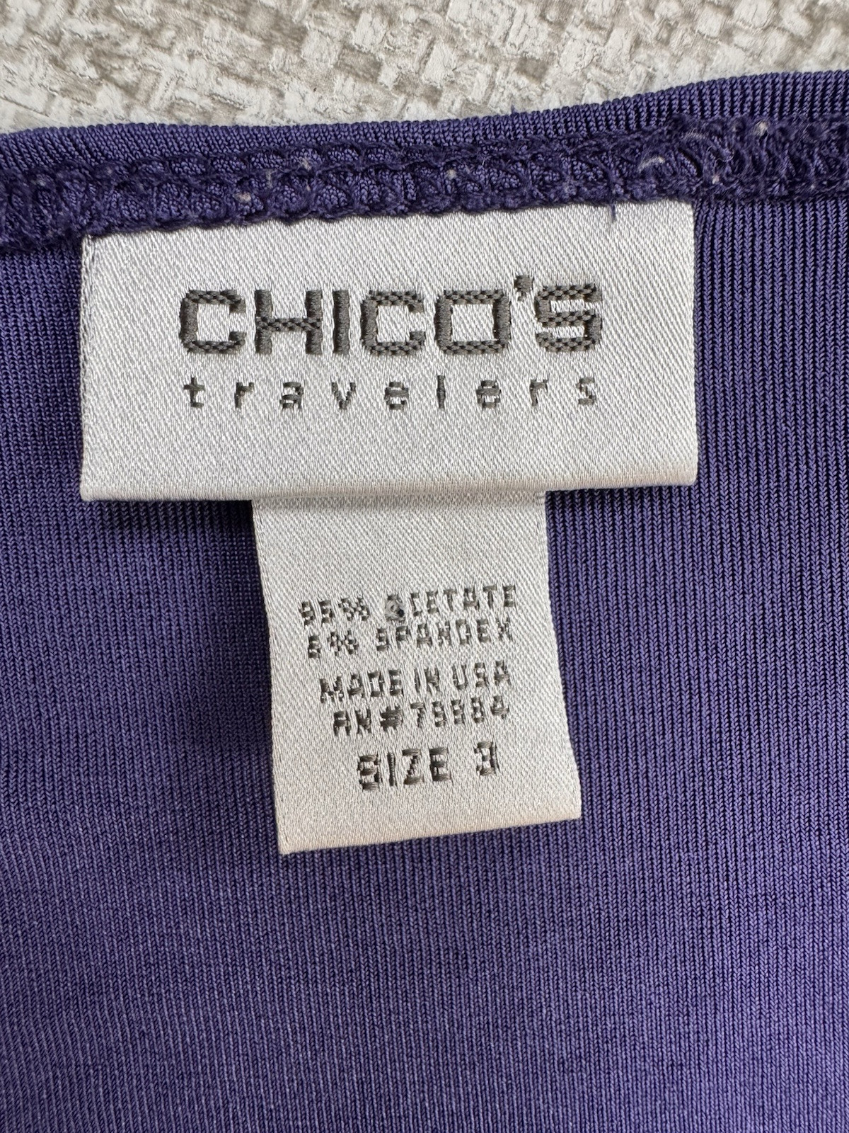 Chico’s Travelers Slinky Knit Top Purple Scoop Neck Travel Size 3 US XL/16 USA