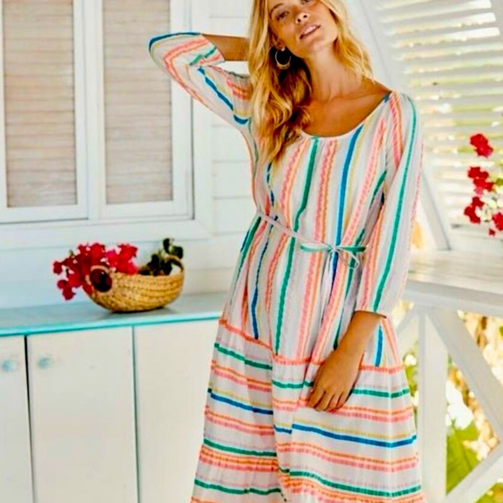 Boden Dress Small Cotton Midi dress XS Boho 2 Anthro Vacation Dress Cruise Flowy