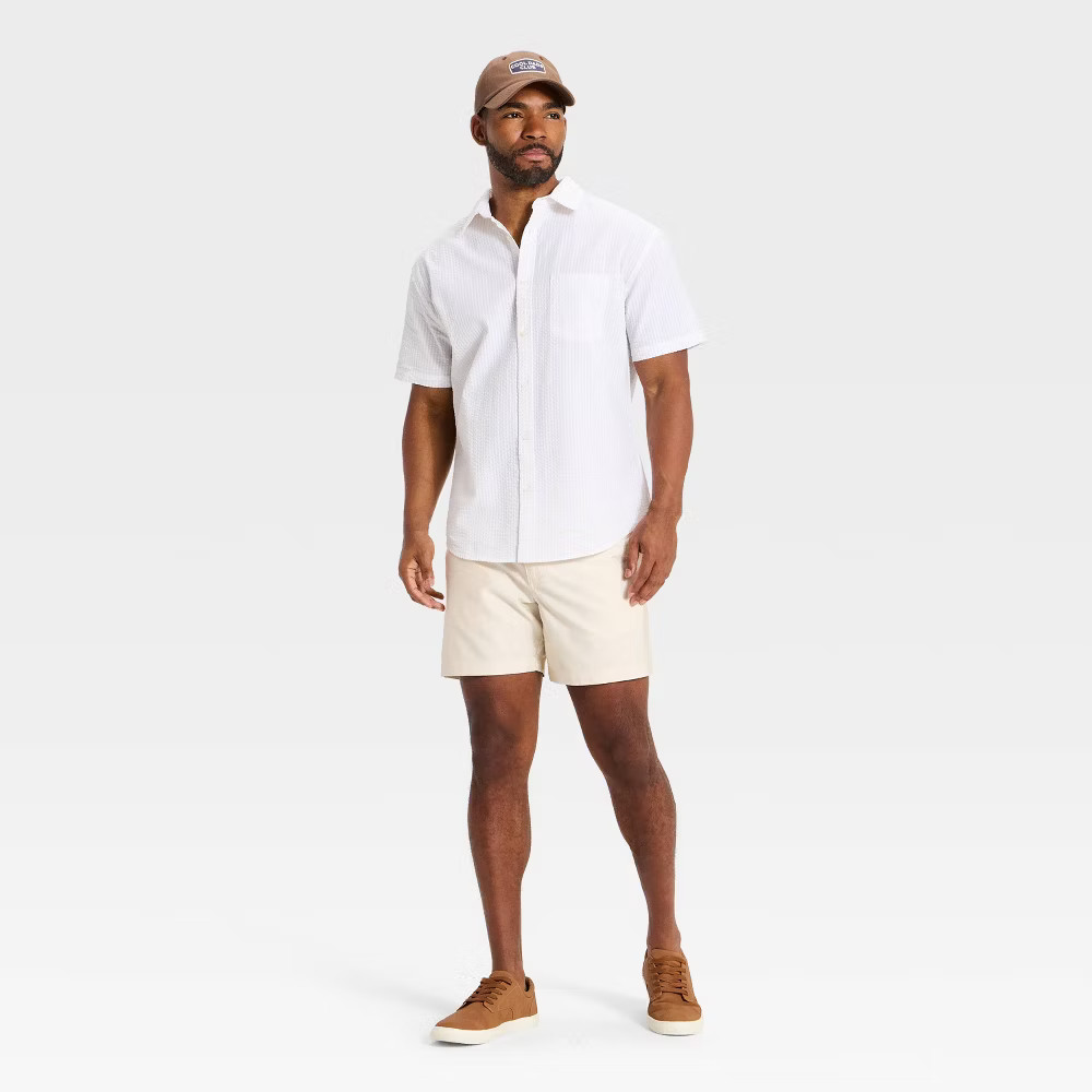 Men Short Sleeve Seersucker Button-Up Shirt – Goodfellow & Co Cream L