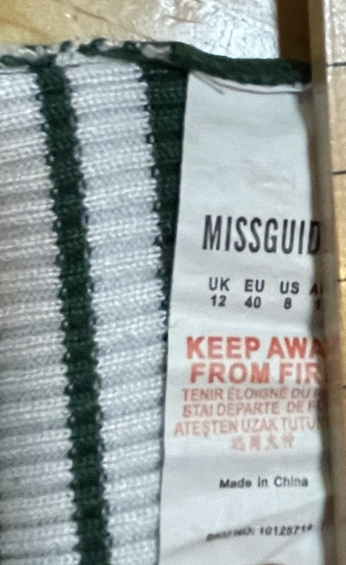 Missguided, deep Green And White Stripe Body Con Dress Size 12, frill at wrist