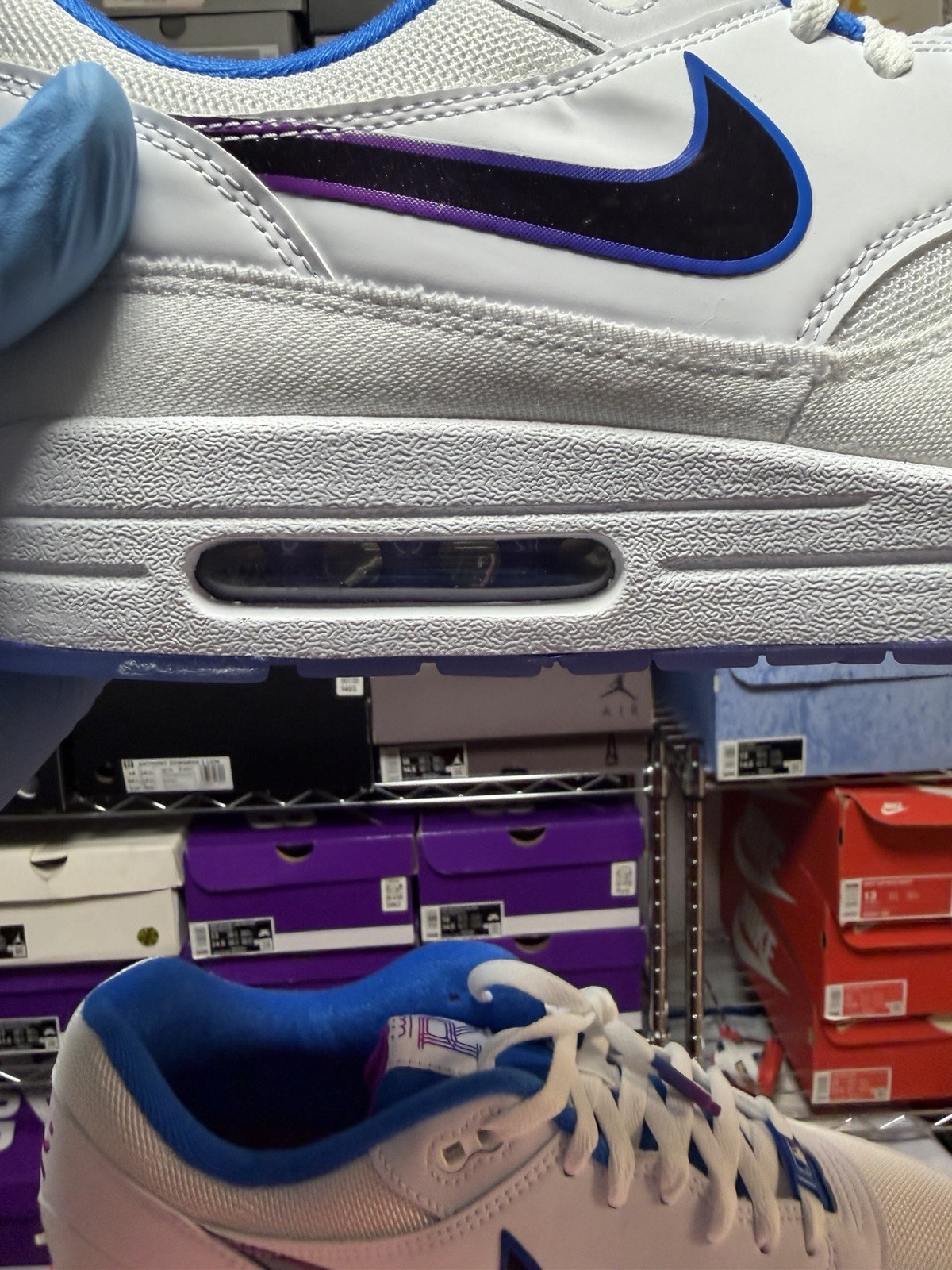 Nike Air Max 1 KC ROYALS IQ2916-100 MLB WHITE VIVID GRAPE SOAR MENS SIZE 14 NEW
