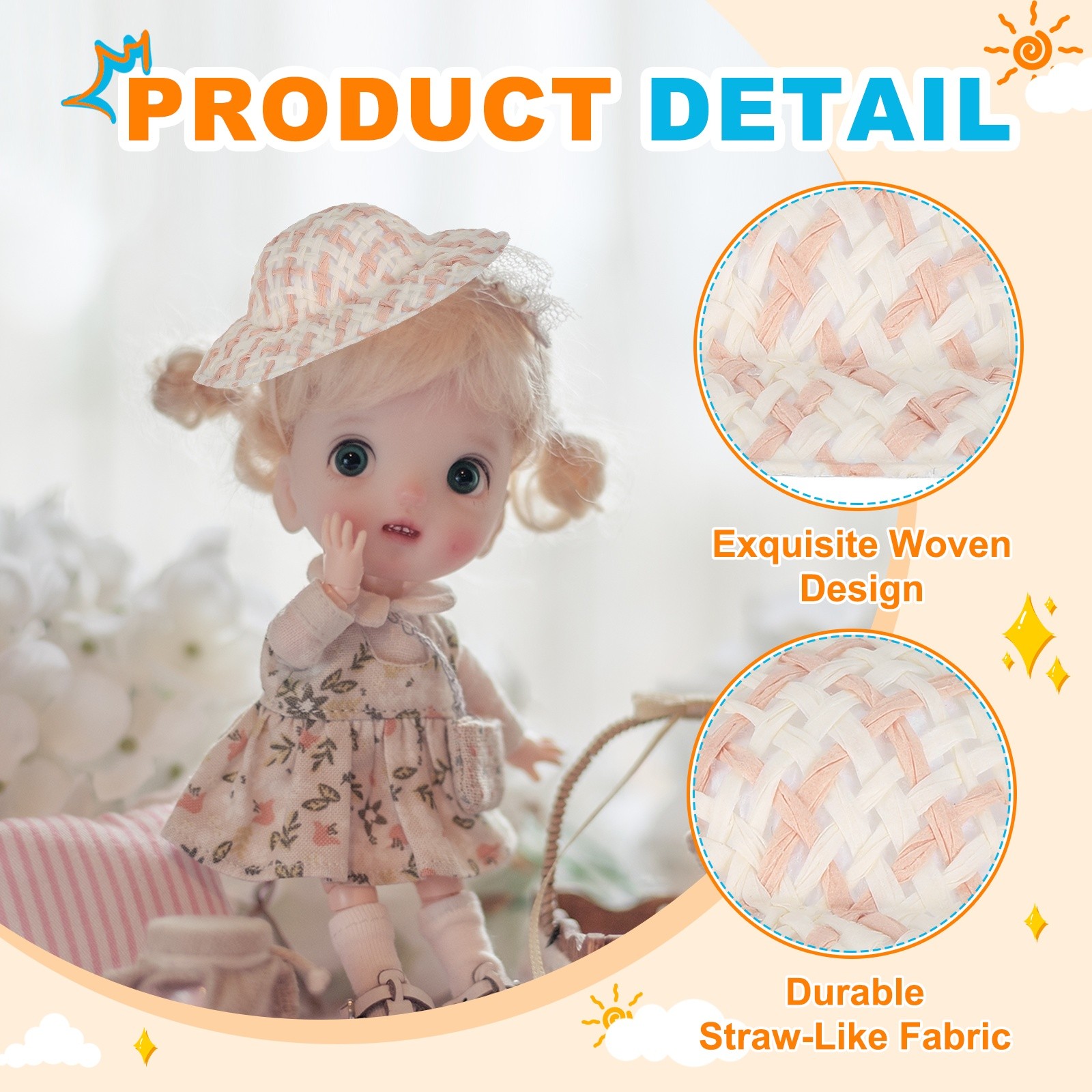 8 Pcs Mini Straw Hats Craft Doll Hats, 6.5cm x 1.8cm (Purple-Pink/Beige White)