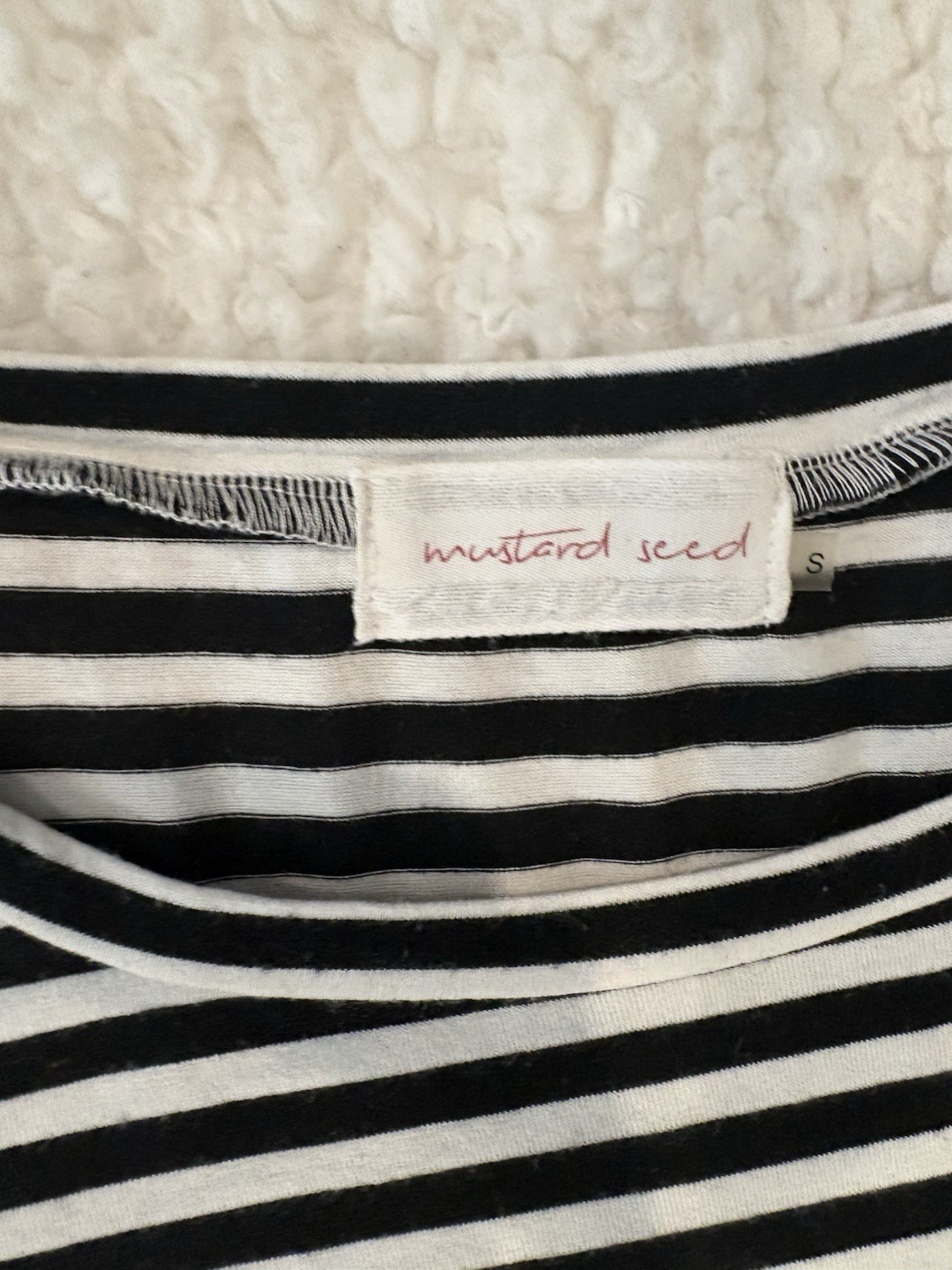 EUC Mustard Seed Women’s Black White Striped Short Sleeve Top Blouse – Size S