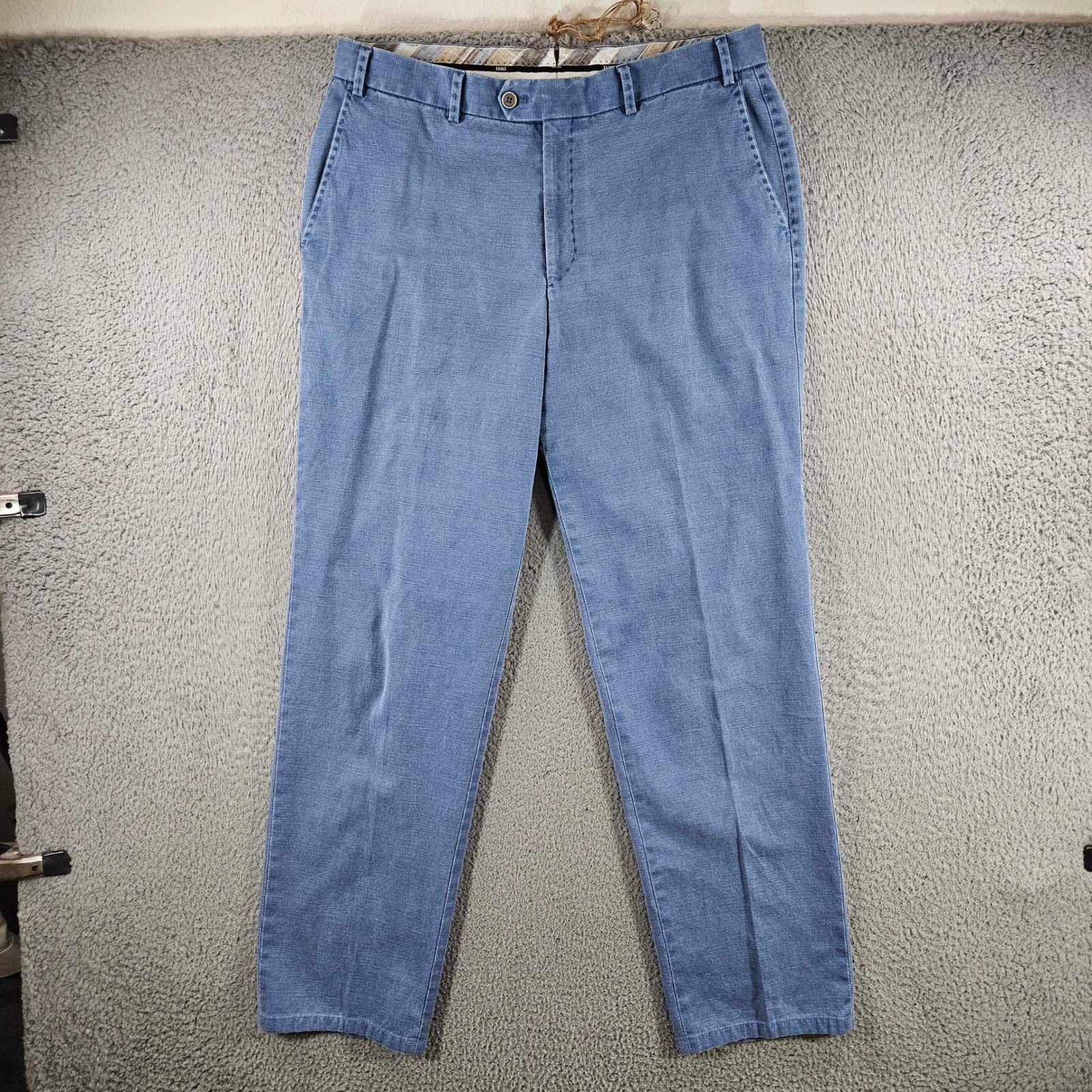Hiltl Darby-So Mens Blue Cotton Linen Blend Trousers Made in Germany 33×31