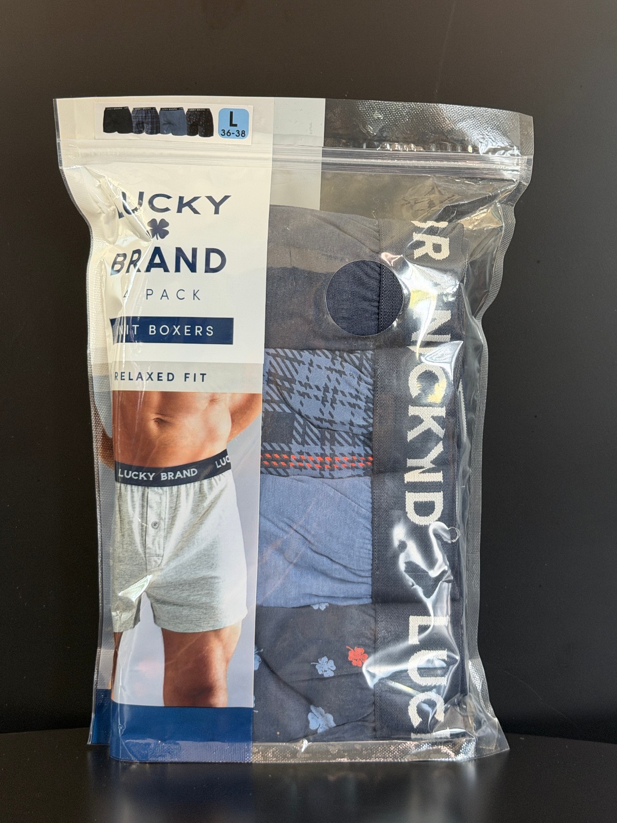 Lucky Brand Men’s 4-Pack Cotton Knit Boxer Shorts Assorted Colors XL 40-42 New