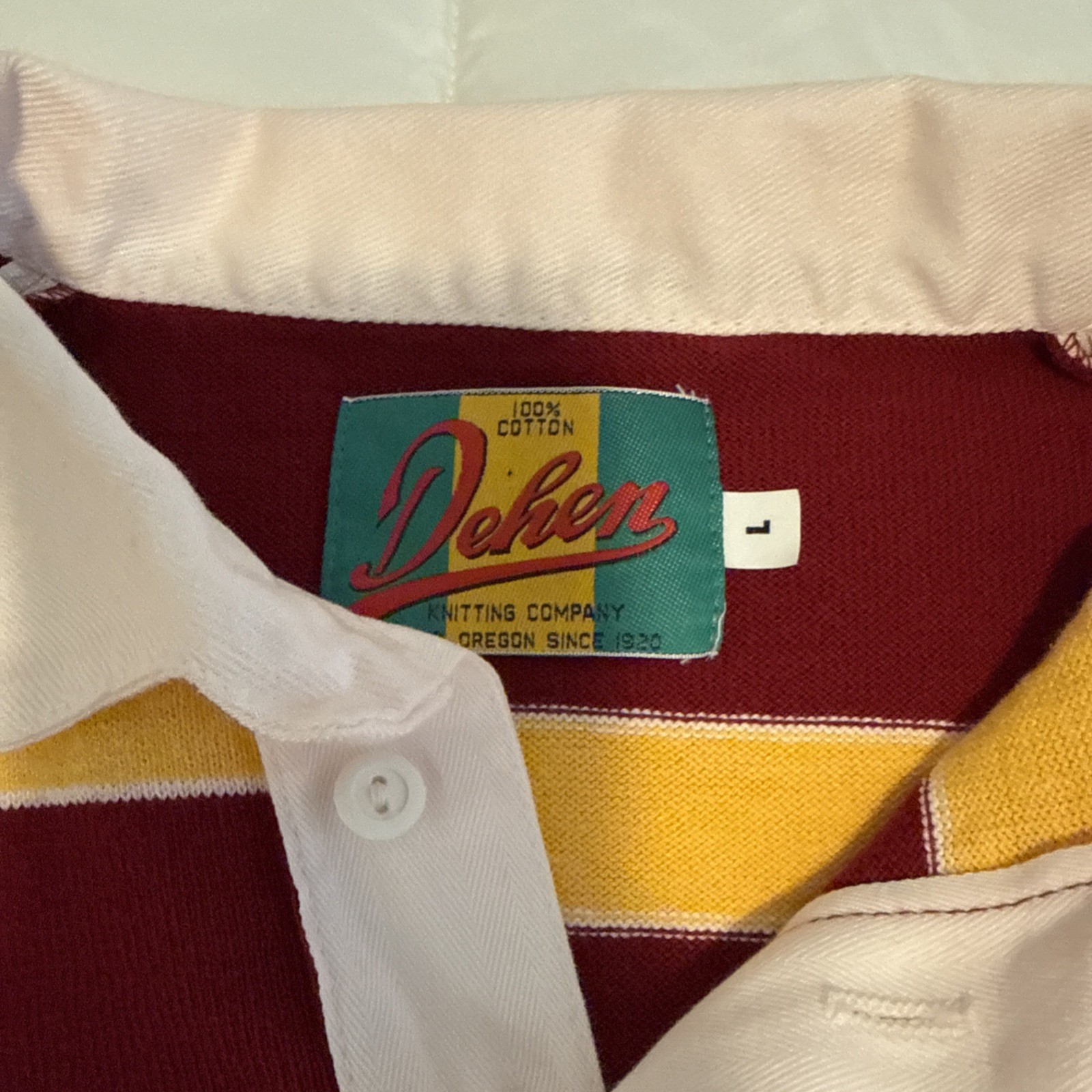 Dehen USC Trojans Rugby Shirt vintage Mens Large Striped Maroon Gold Polo