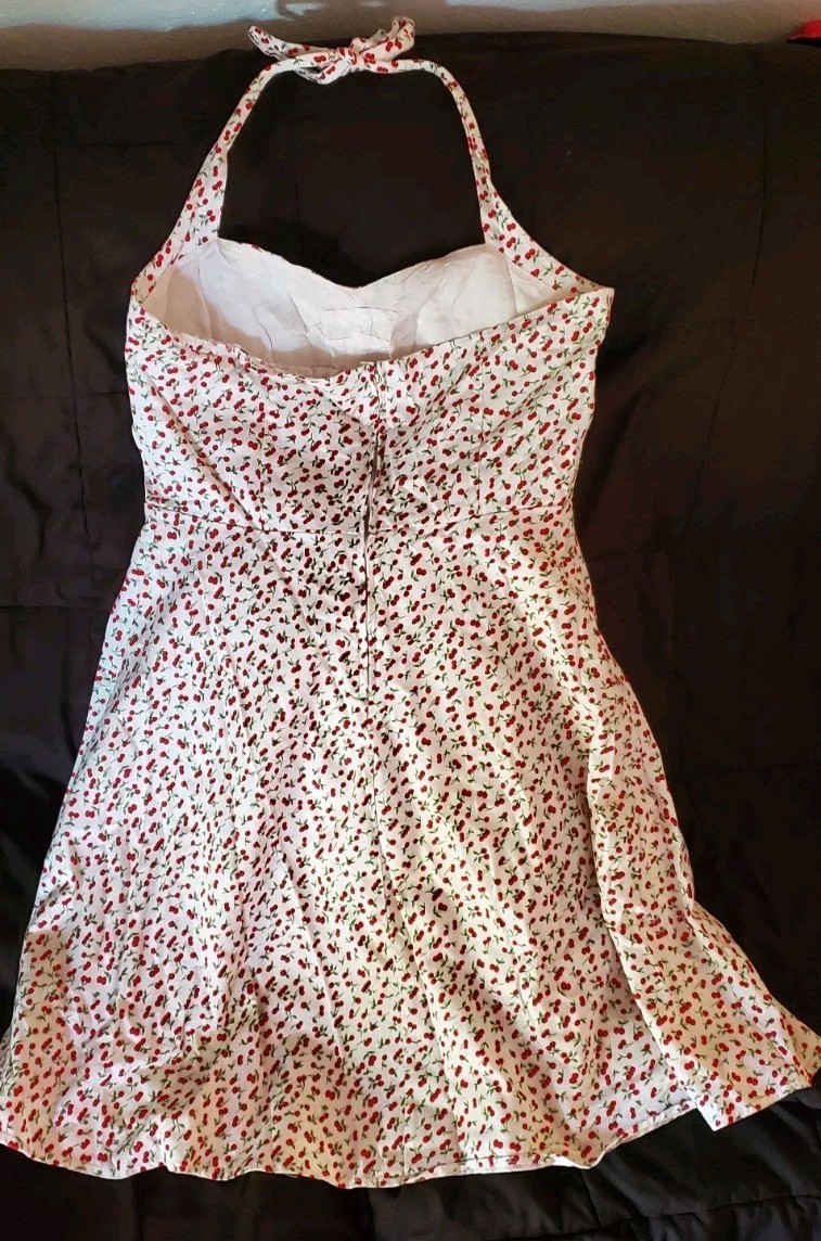 Halter Rockabilly Swing White & Red Cherries Dress Sz L