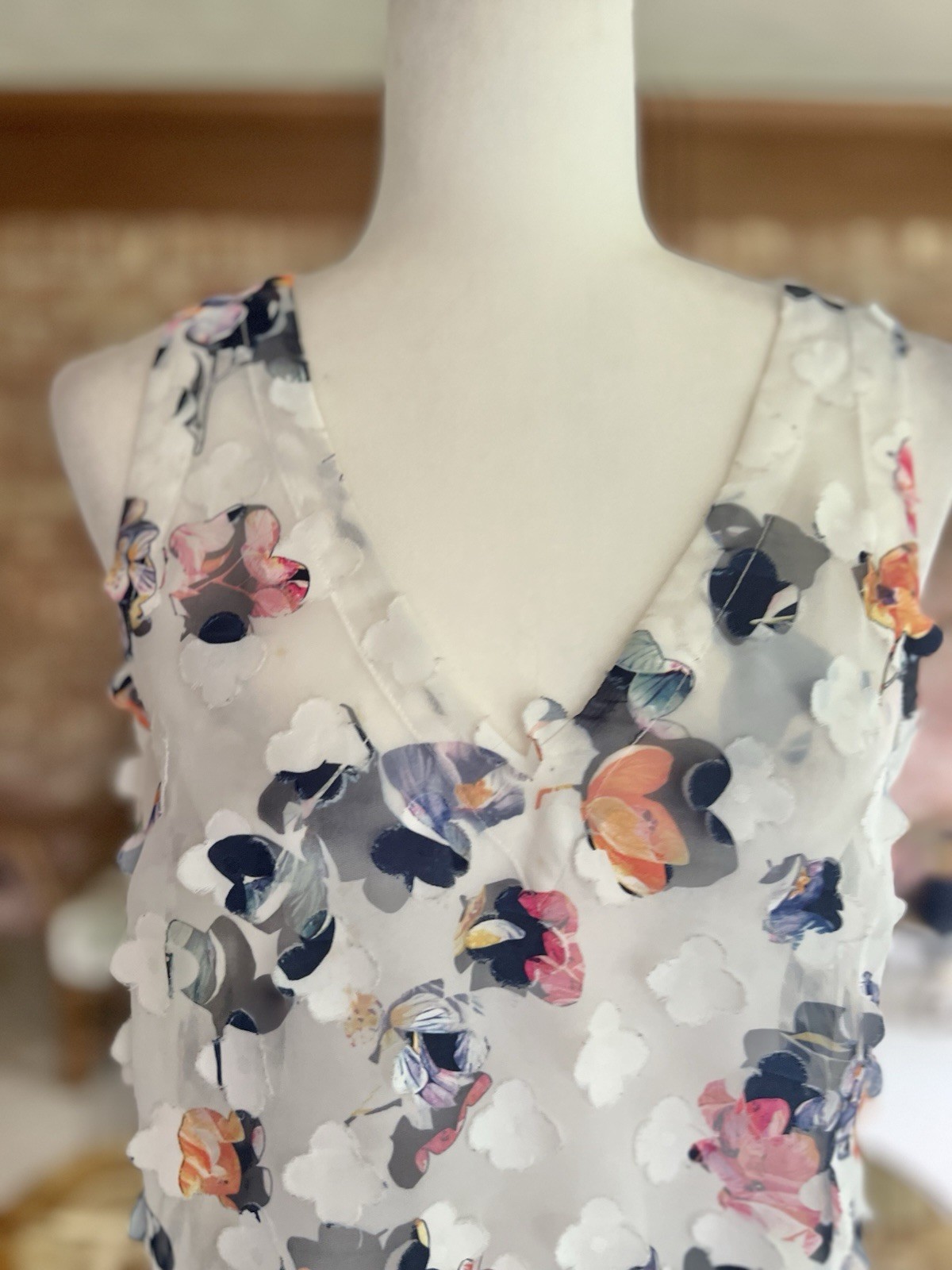 A New Day Women’s White Blue Floral 3D Applique Sheer Tank Top M Fairycore