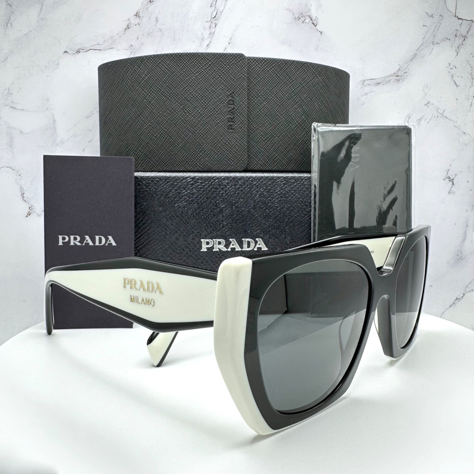 PRADA Sunglasses PR 15WS 09Q5S0 Black White New Symbole Gold Womens SPR15W
