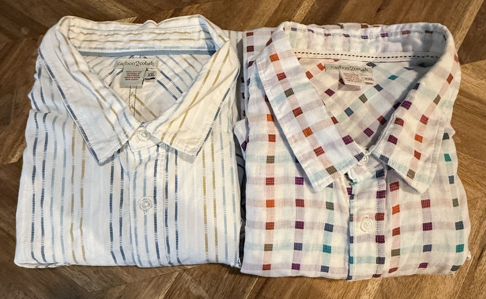 Carbon 2 Cobalt Shirts Lot Of 2 Button Up Cotton Geo Check & Striped Cotton XXL