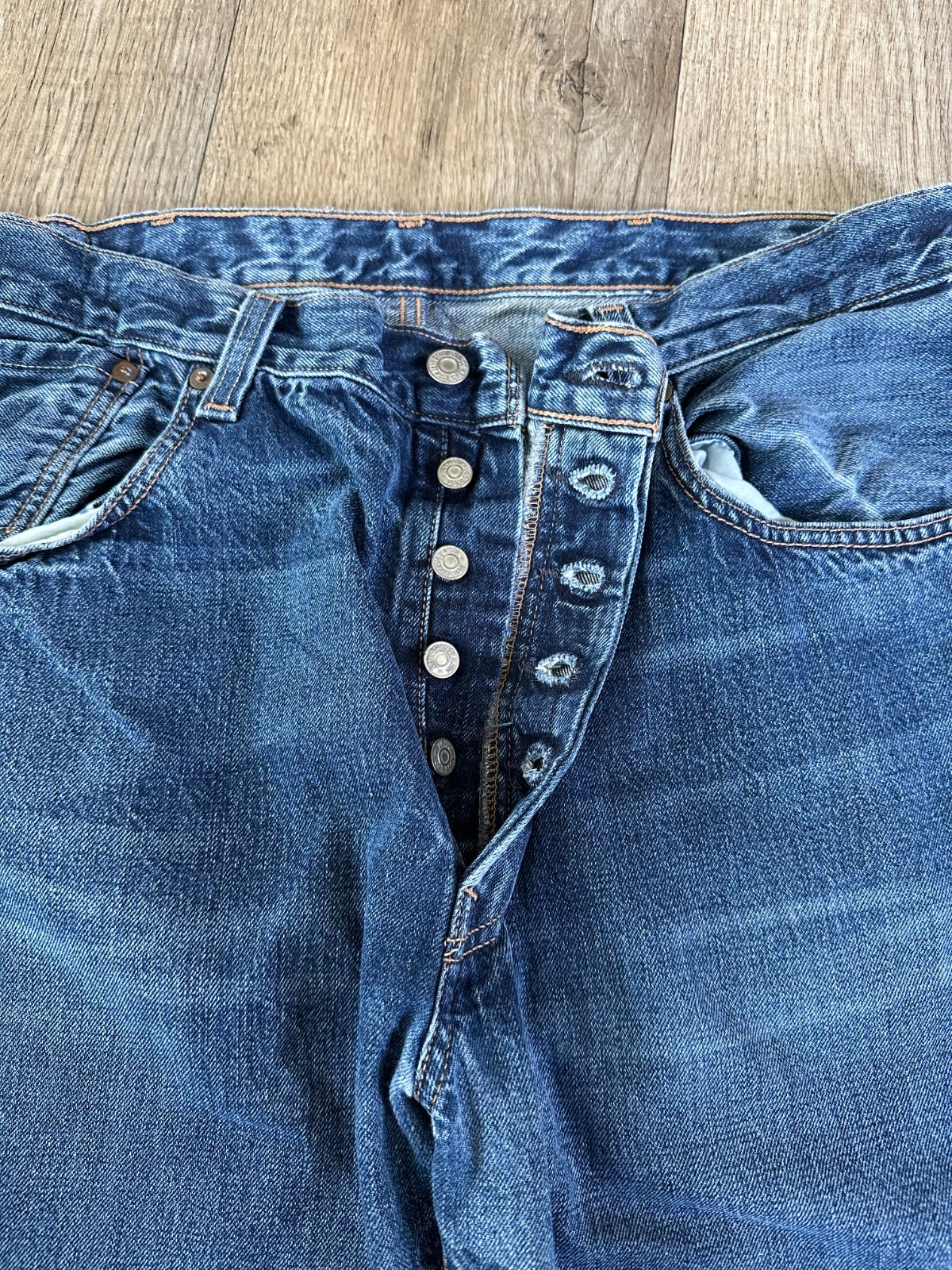 vtg 00’s Levi’s 501 XX Salvage Red Line Button Fly Distressed Jeans Sz 36×29