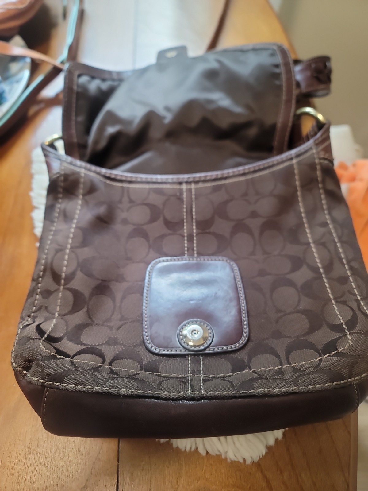 Coach BLEEKER Signature Brown Canvas & Leather Flap Shoulder Bag 11434