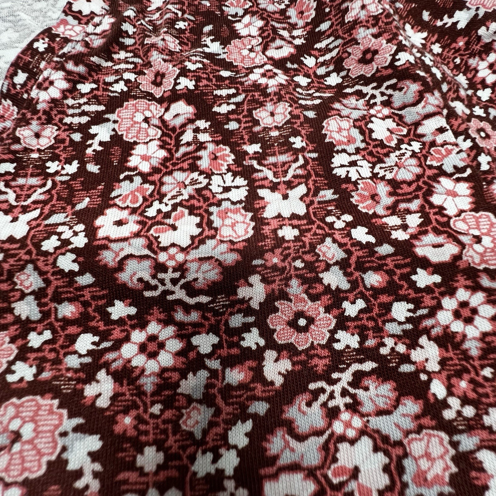 Lands End 100% Cotton M (10-12) Long Sleeve V Neck Pink/Burgundy Floral Top