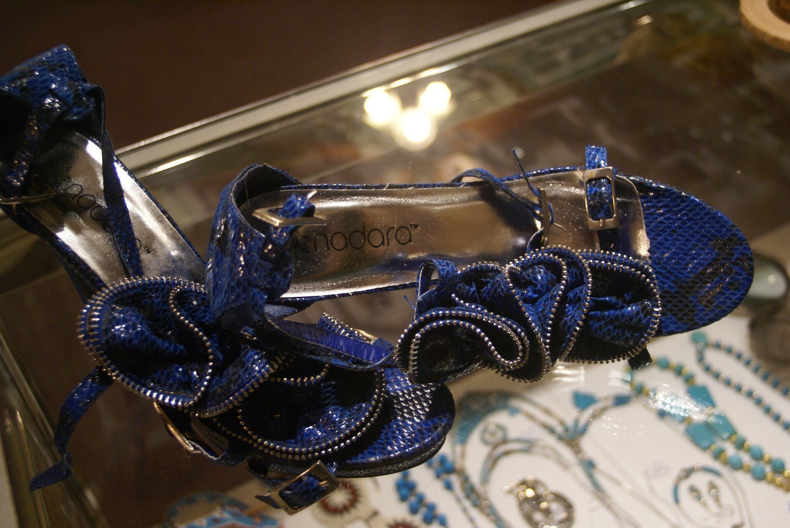 Nadara blue synthetic strappy high (3in and up) heel sandals size 8.5 B