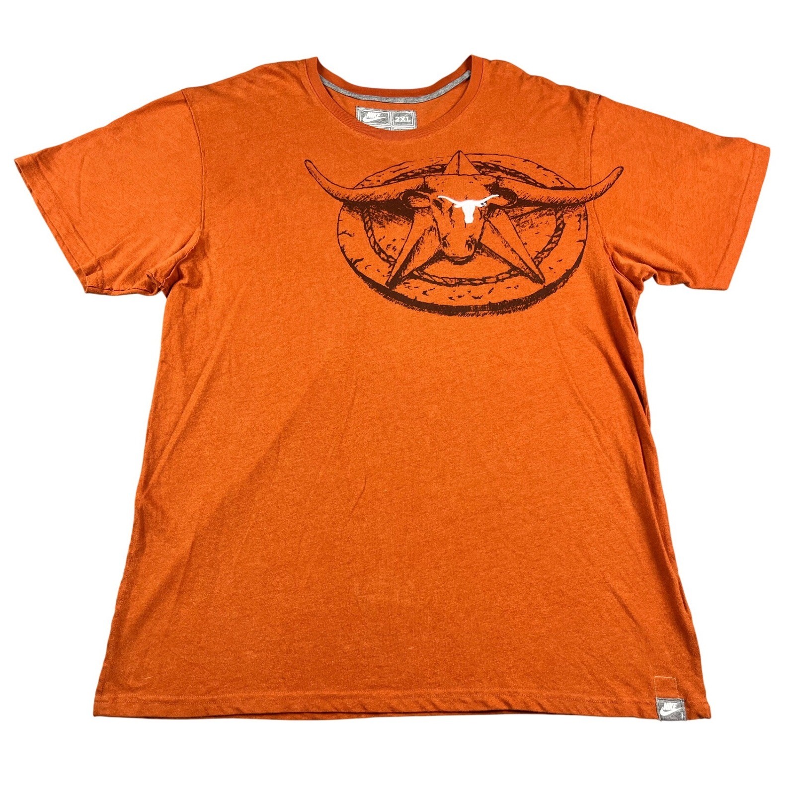 Nike Texas Longhorns UT Graphic T-Shirt Burnt Orange Mens 2XL Hemp Cotton Blend