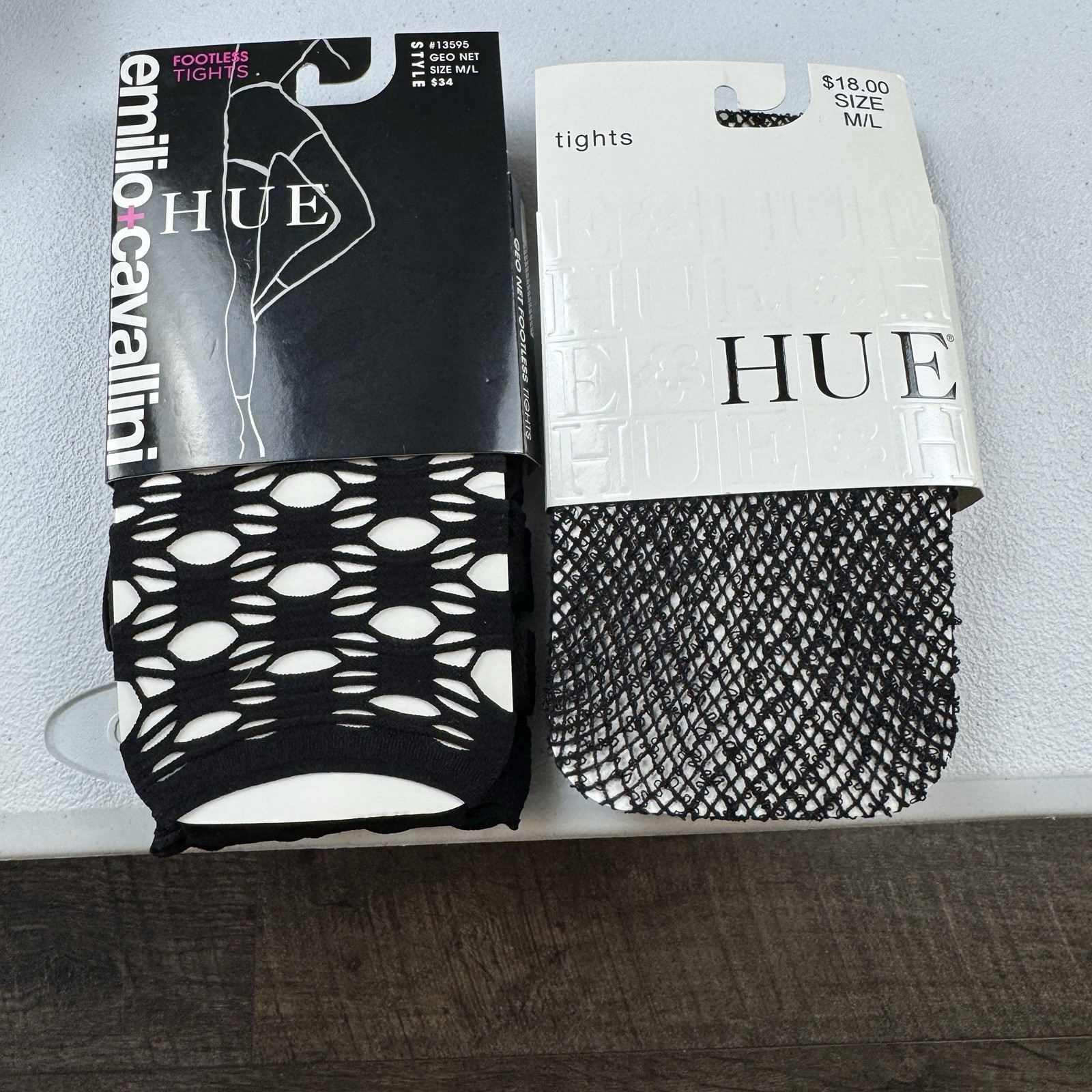 Hue Black Wool Boucle Net Tights and Black Geo Net Footless Tights Womens M/L