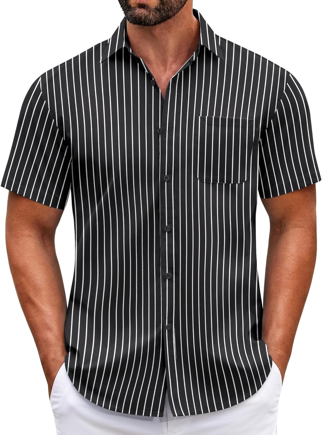 Mens Short Sleeve Casual Button Down Shirts Summer Untucked Dress Shirts