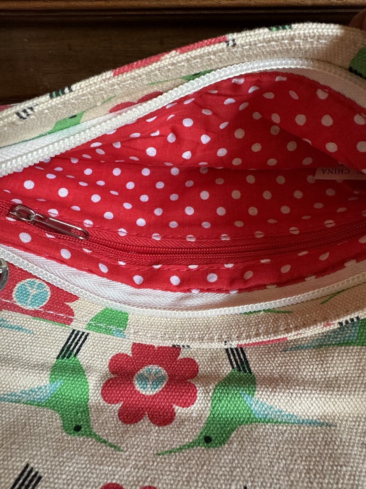 Bungalow 360 Green Hummingbird & Red Flower Print Peace Wristlet Bag Purse