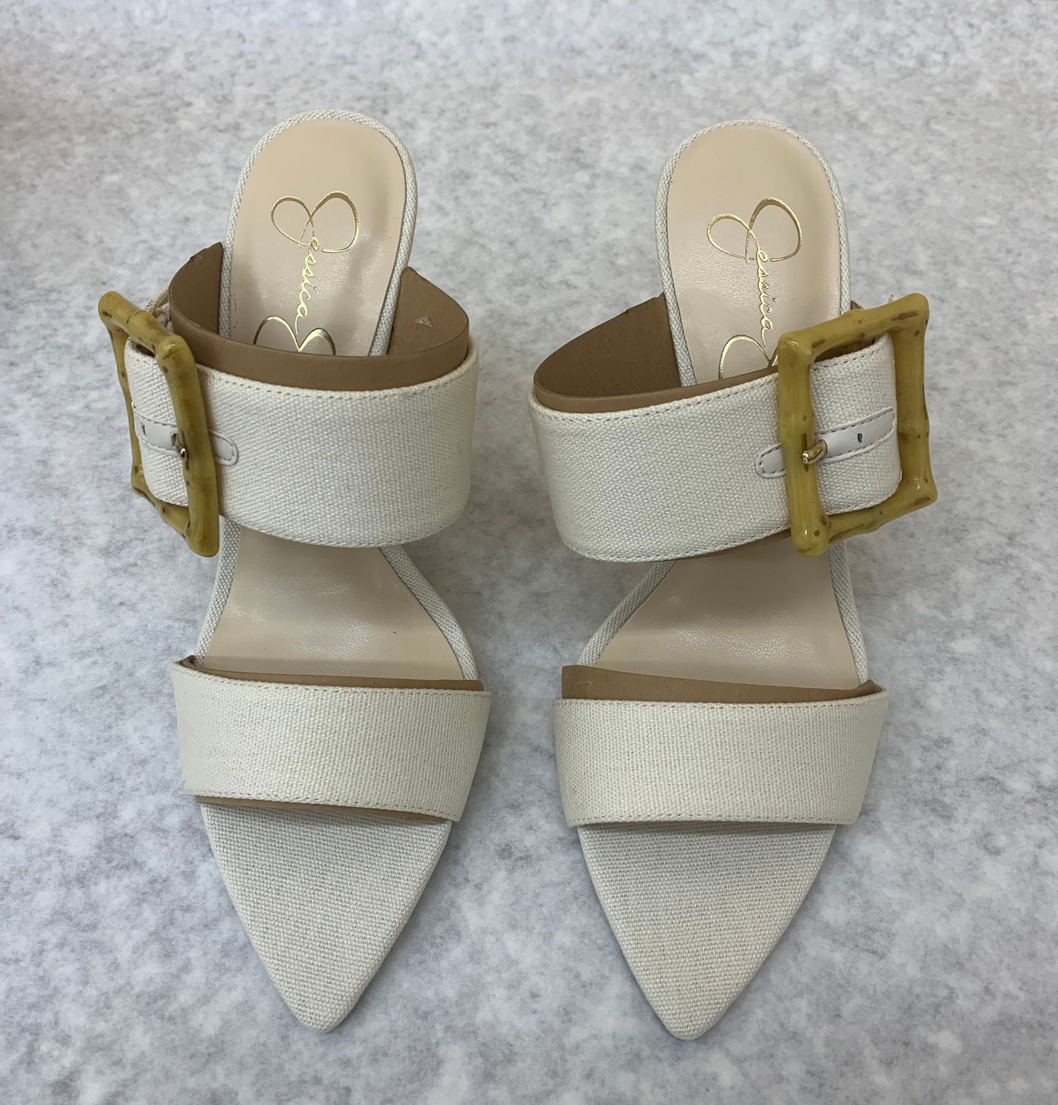 Jessica Simpson Heavy Canvas Pointed Toe Heeled Sandals in Natural Choose Size