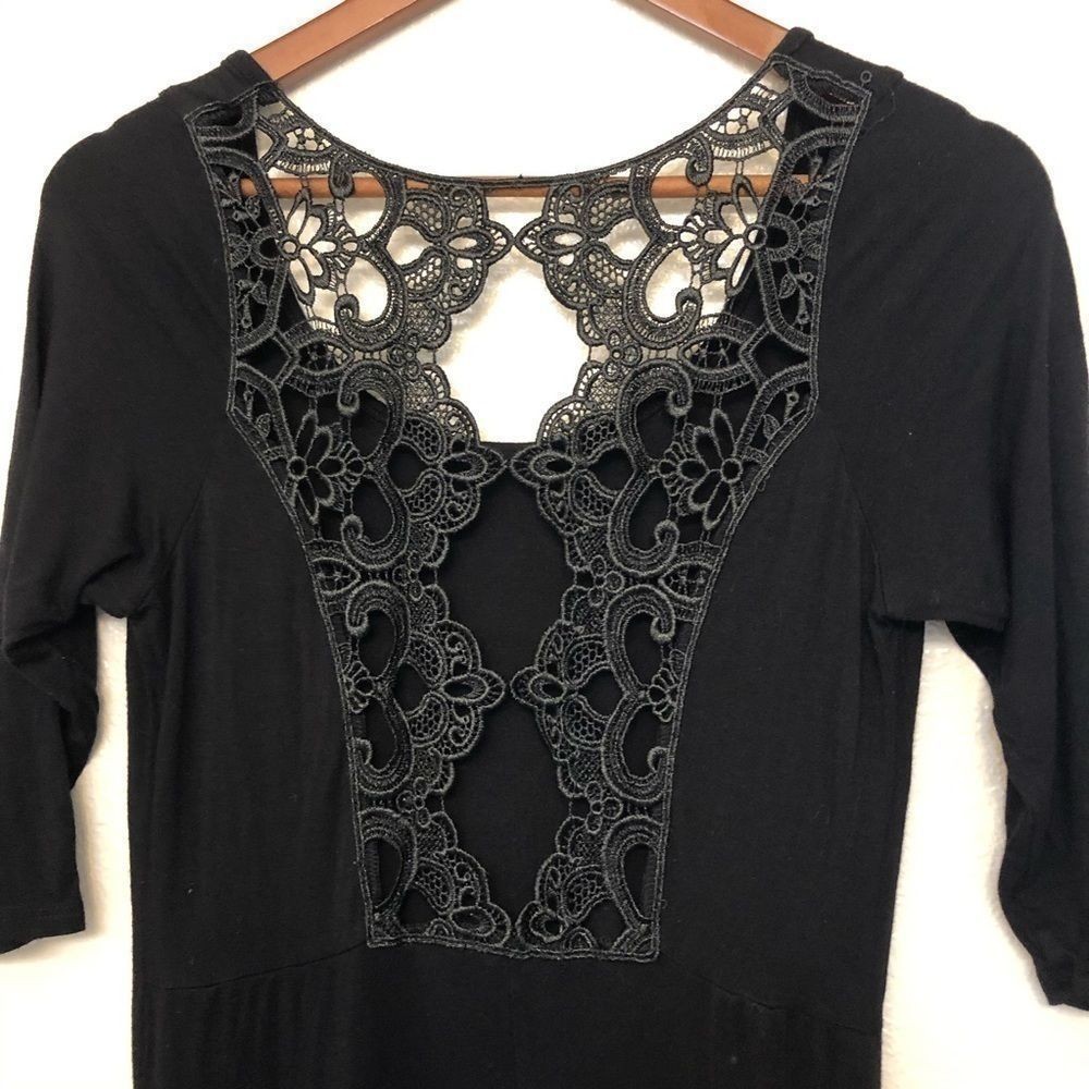 Lime N Chili black Romantic Goth stretch midi crochet lace open back dress S