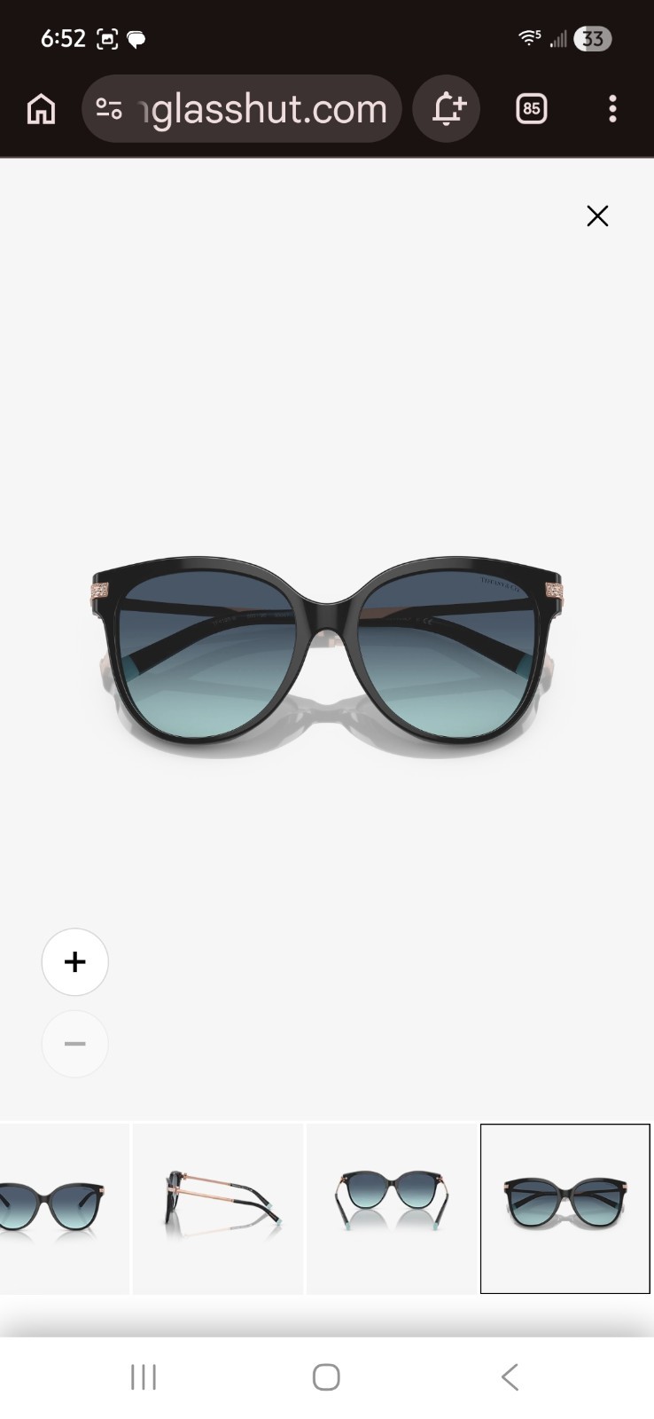 New With Tags Tiffany & Co. Women’s Cat Eye Sunglasses Black Frame Blue Gradient
