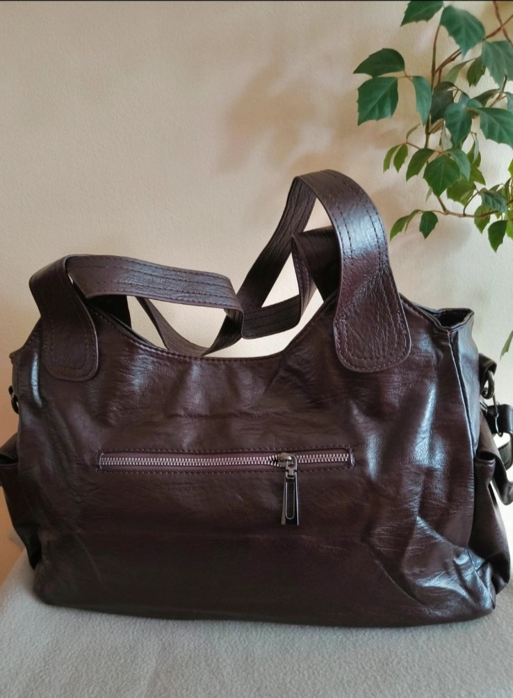 Large Vintage Hobo Bag Faux Leather Multi-Pocket Shoulder Tote & Crossbody