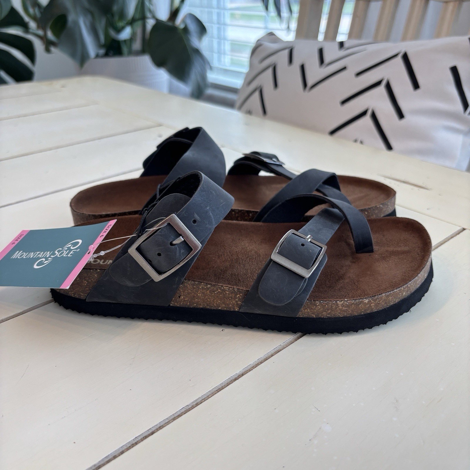 Mountain Sole Black Leather Sandals Women’s Size 6 Boho Gorpcore New With Tags