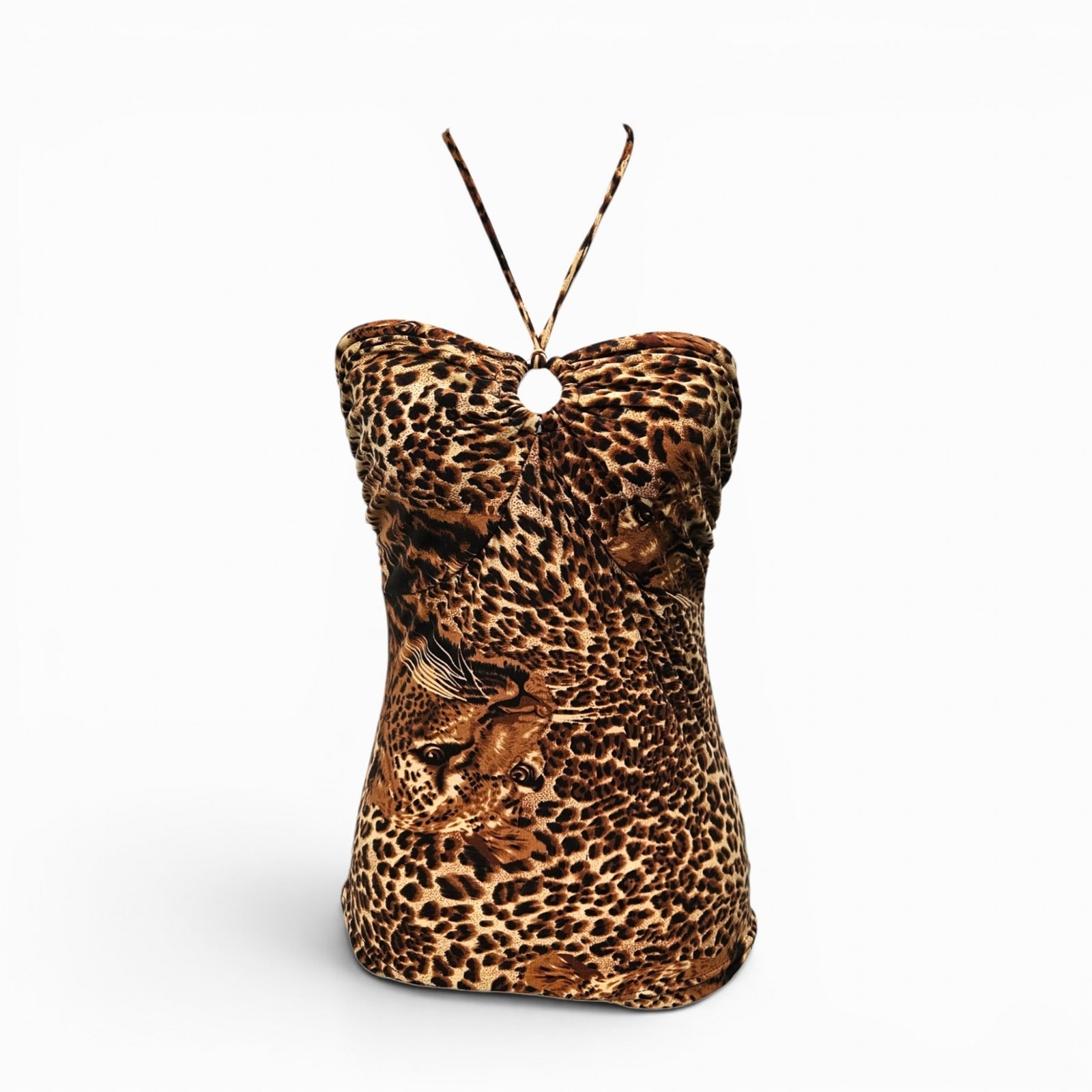 Y2k Euro Cheetah Print Halter Top Key-Hole – Small