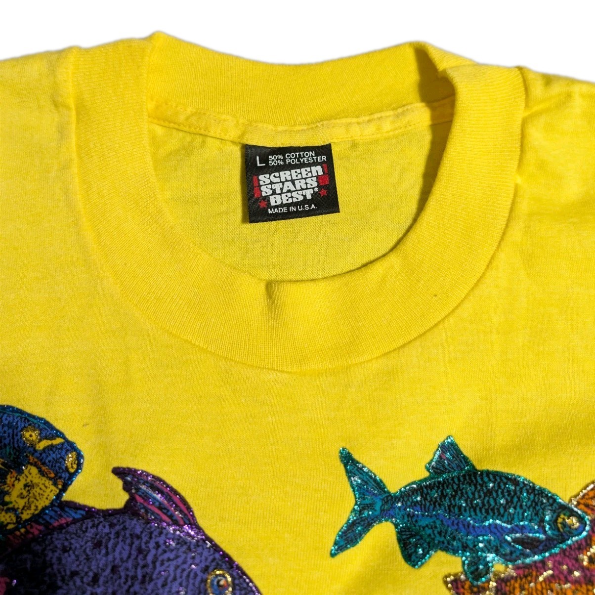 Vintage 90s Fish Graphic Tee Screen Stars Best Made USA Single Stitch XL