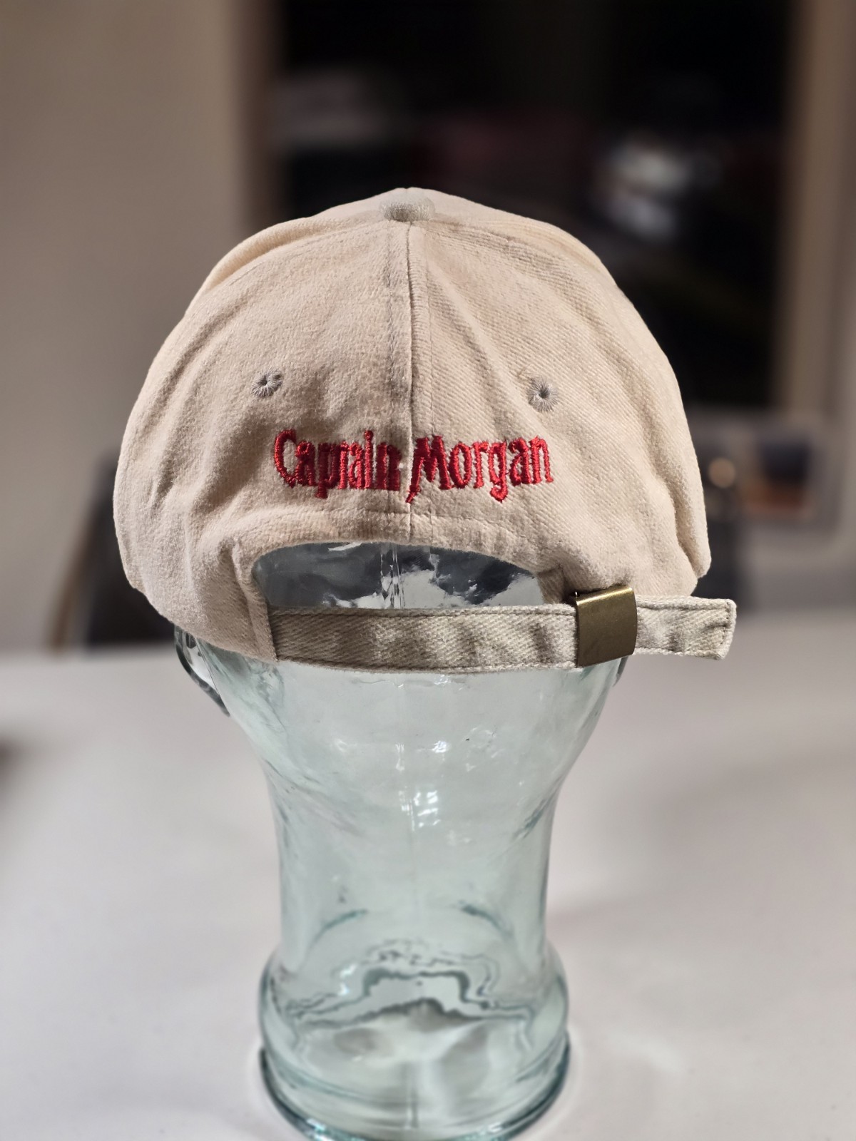Captain Morgan Slideback Hat Beige One Size Adjustable Embroidered EUC