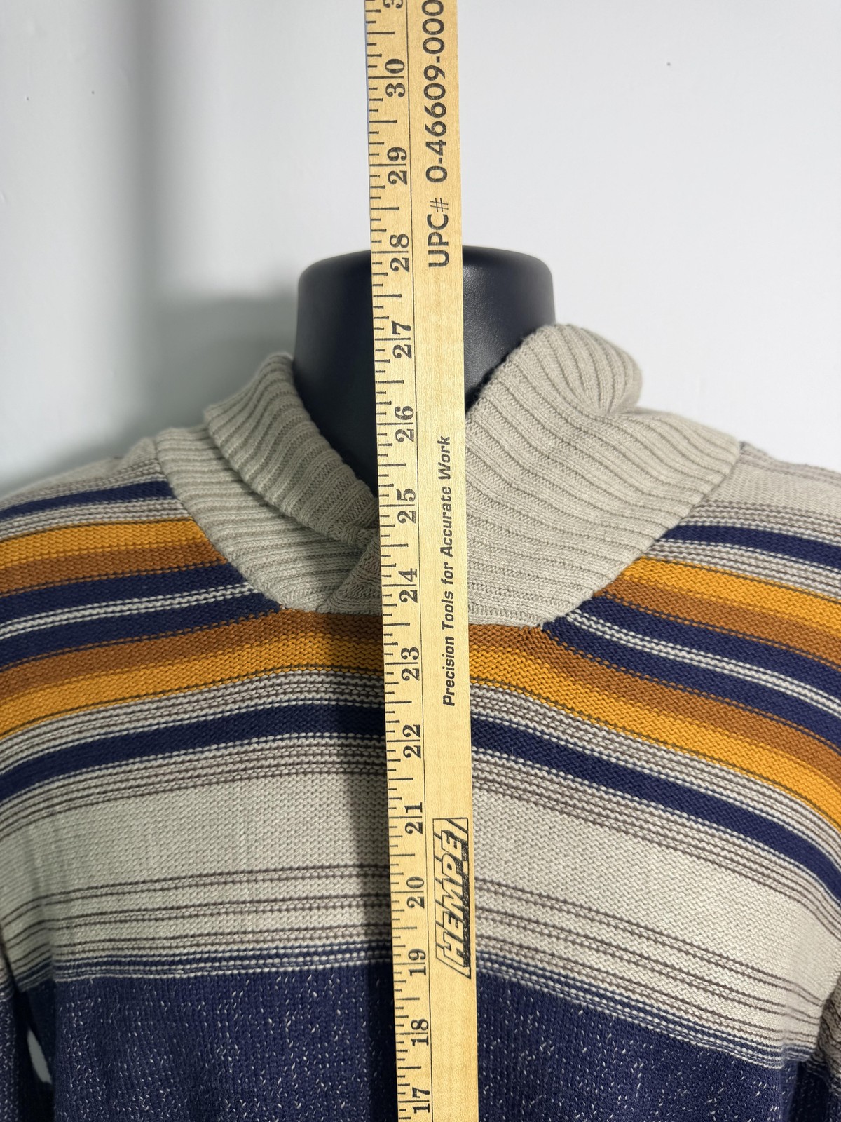 Sun and Stone Sweater Mens Large Beige Navy Shawl Collar V-Neck Knit Casual
