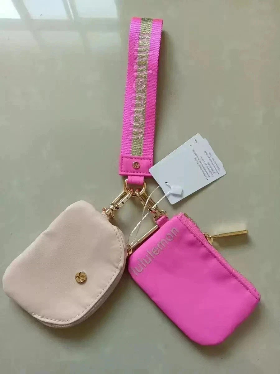 NWT Lululemon Dual Pouch Wristlet Key Chain Rose Red Pink