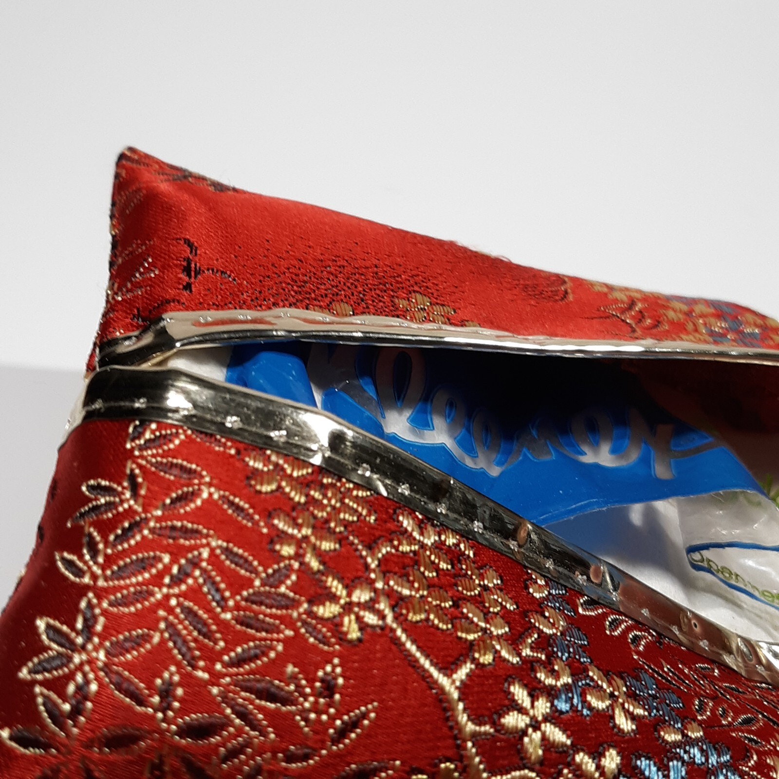 VINTAGE COSMETIC PURSE ACCESSORY SET RED SILK ORIENTAL PRINT + Lipstick Holder
