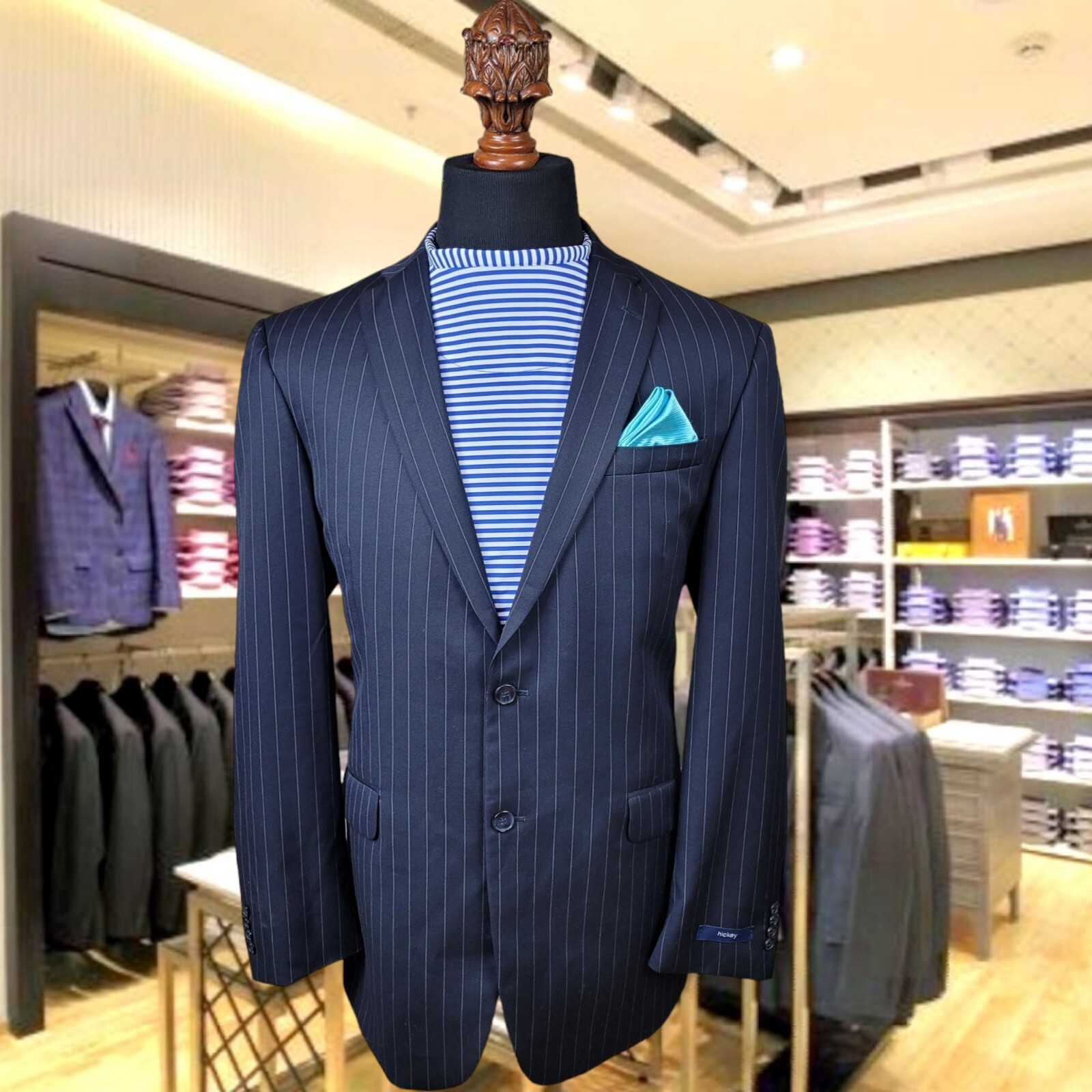 Hickey Freeman 100% Worsted Wool Navy Blue Blazer Mens 44L Sport Suit Coat