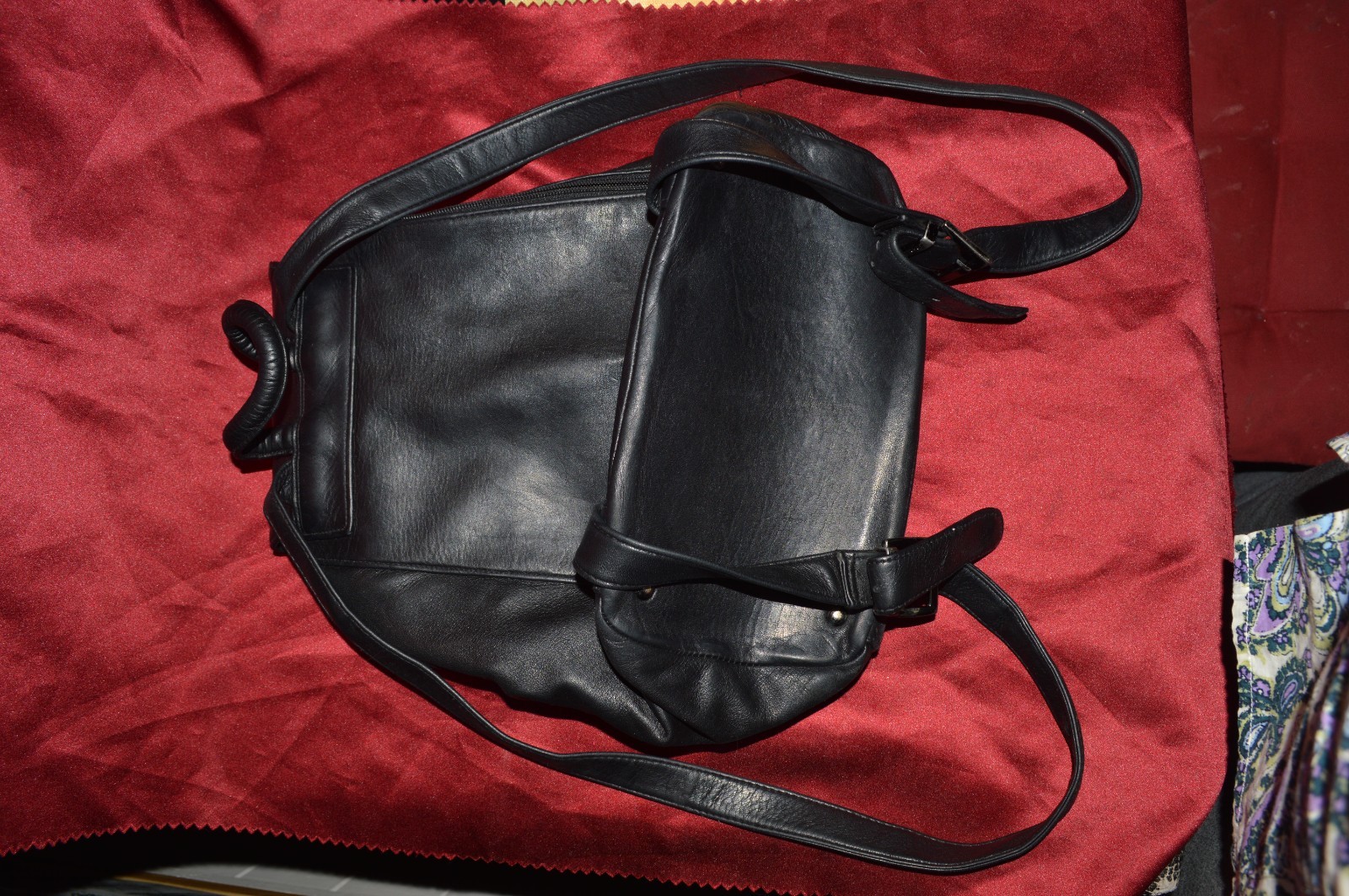 VINTAGE PERLINA BLACK LEATHER BACKPACK HANDBAG W/ PADLOCKS