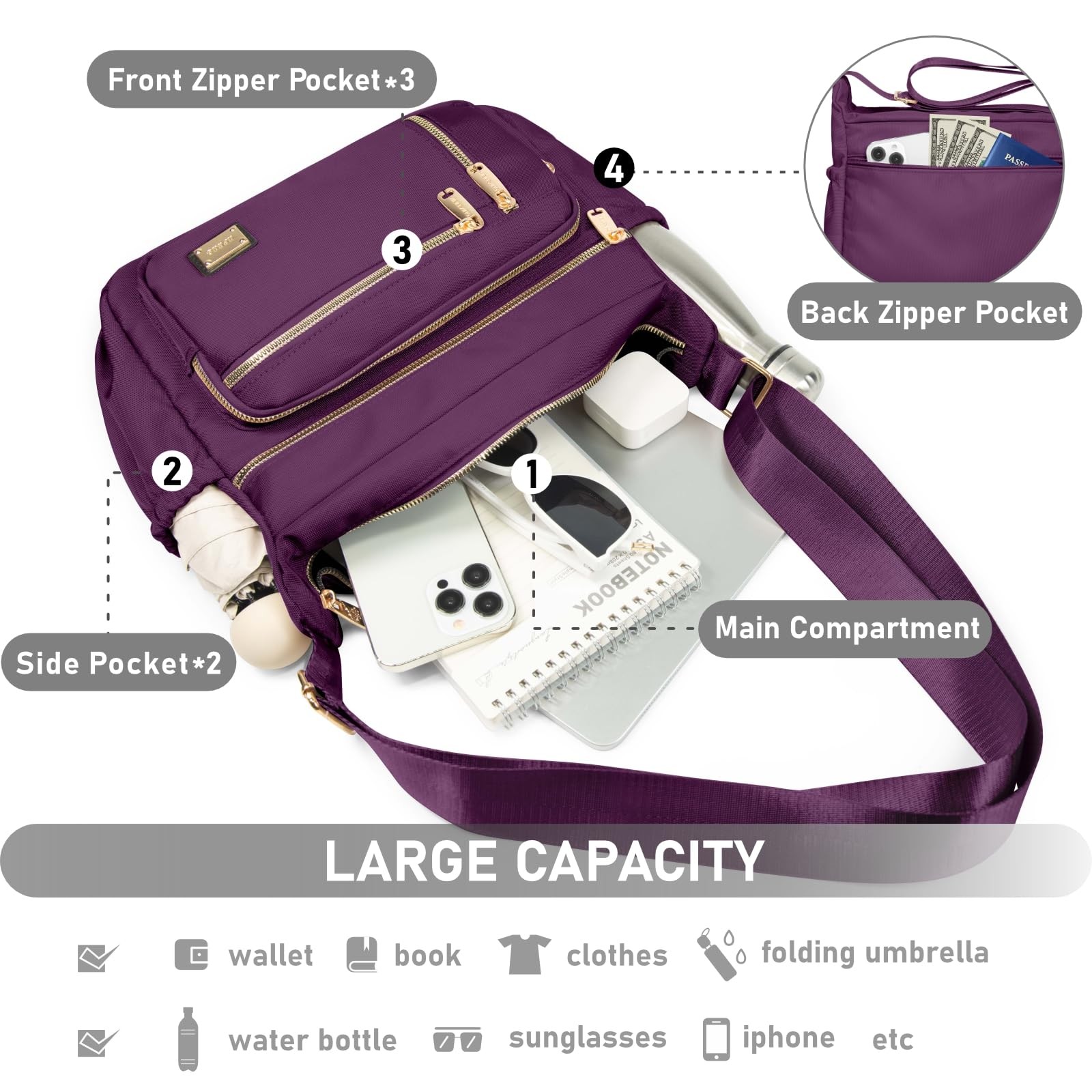 Crossbody Bag for Women, Shoulder Purse Handbag Messenger Bag, Trendy Pocketb…