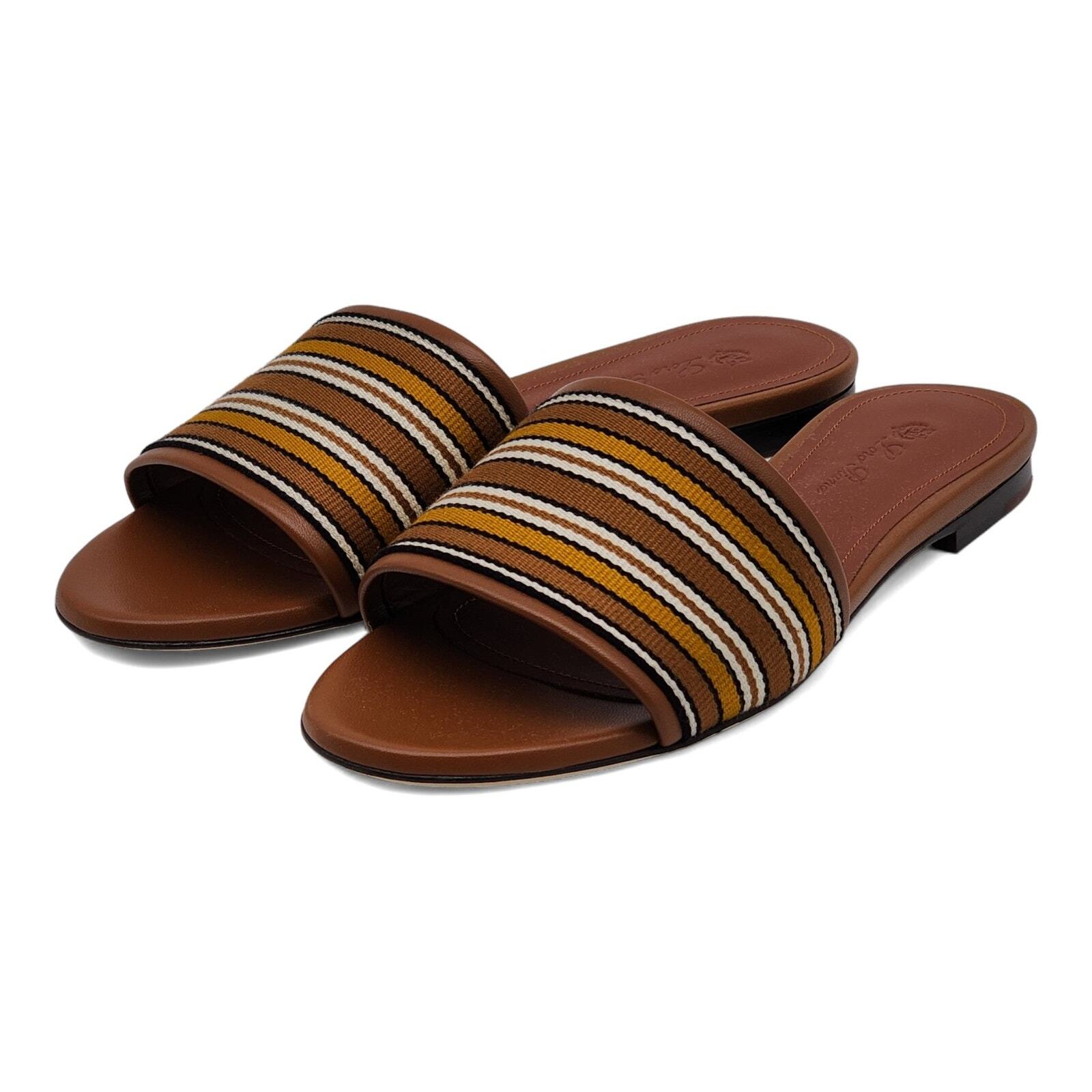 Loro Piana The Suitcase Stripe Sandals Fabric Leather Brown EU 36 US 5.5 $750
