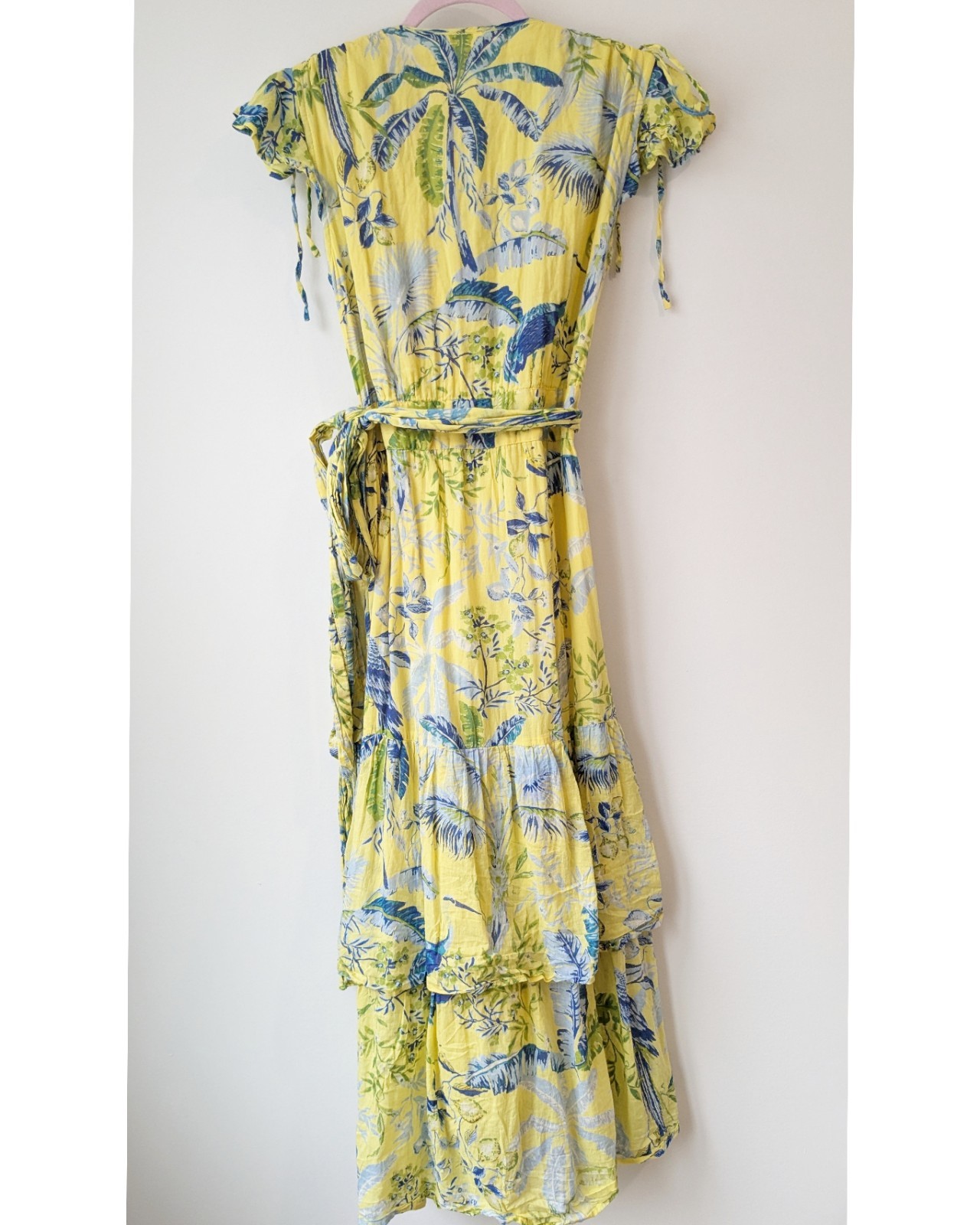 Banjanan Mercy Wrap Ruffled Cotton Voile Printed Midi Dress Sunshine Yellow M