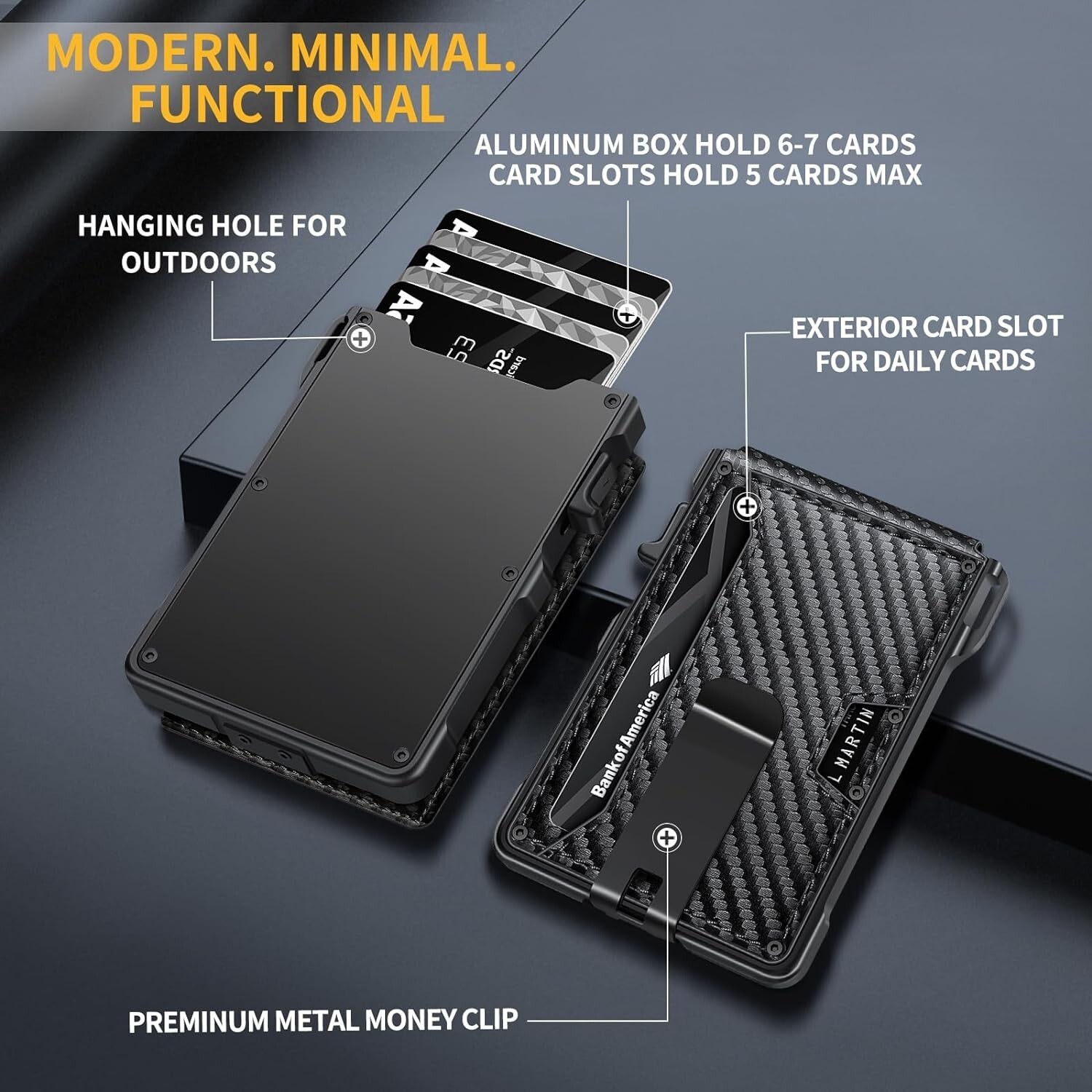 Men’s Slim PopUp Bifold Carbon Fiber Wallet, RFID Blocking, Money Clip, Men Gift