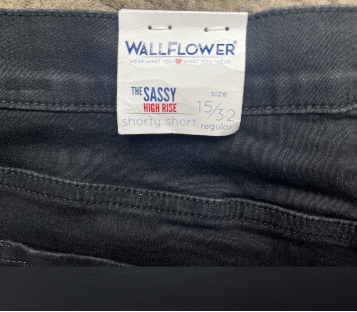 WallFlower Sassy High Rise Black Denim Shorts Stretch Size 15/32 NWT Summer