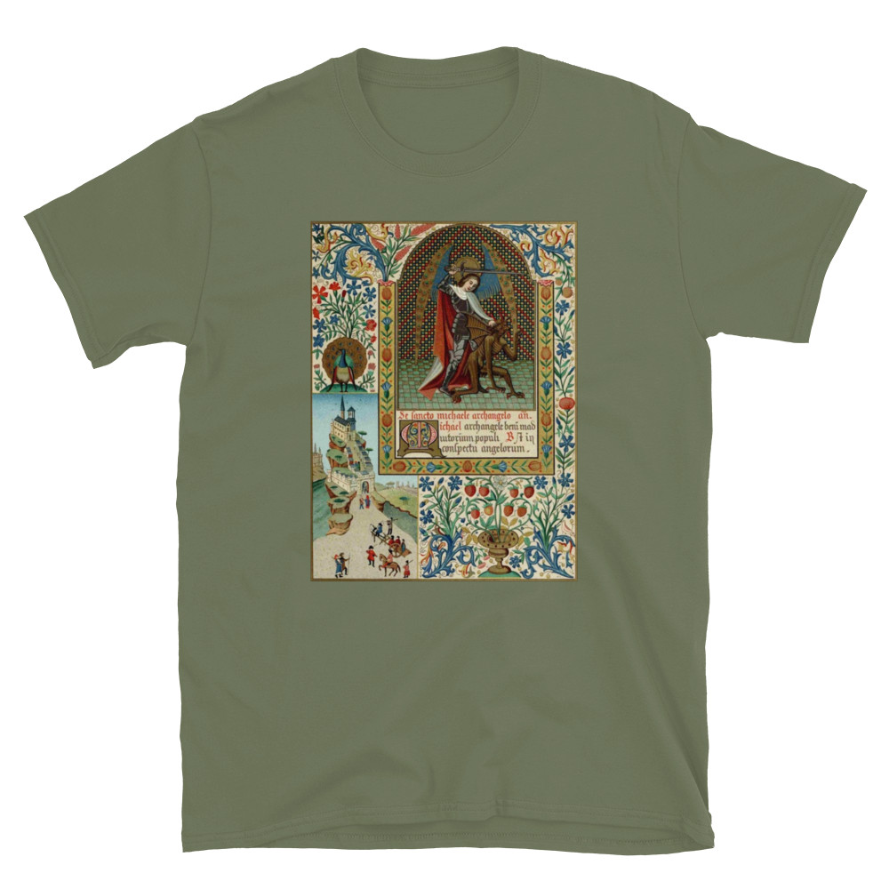 Archangel Michael vs Devil Medieval Gothic Illuminated Art Graphic T-Shirt