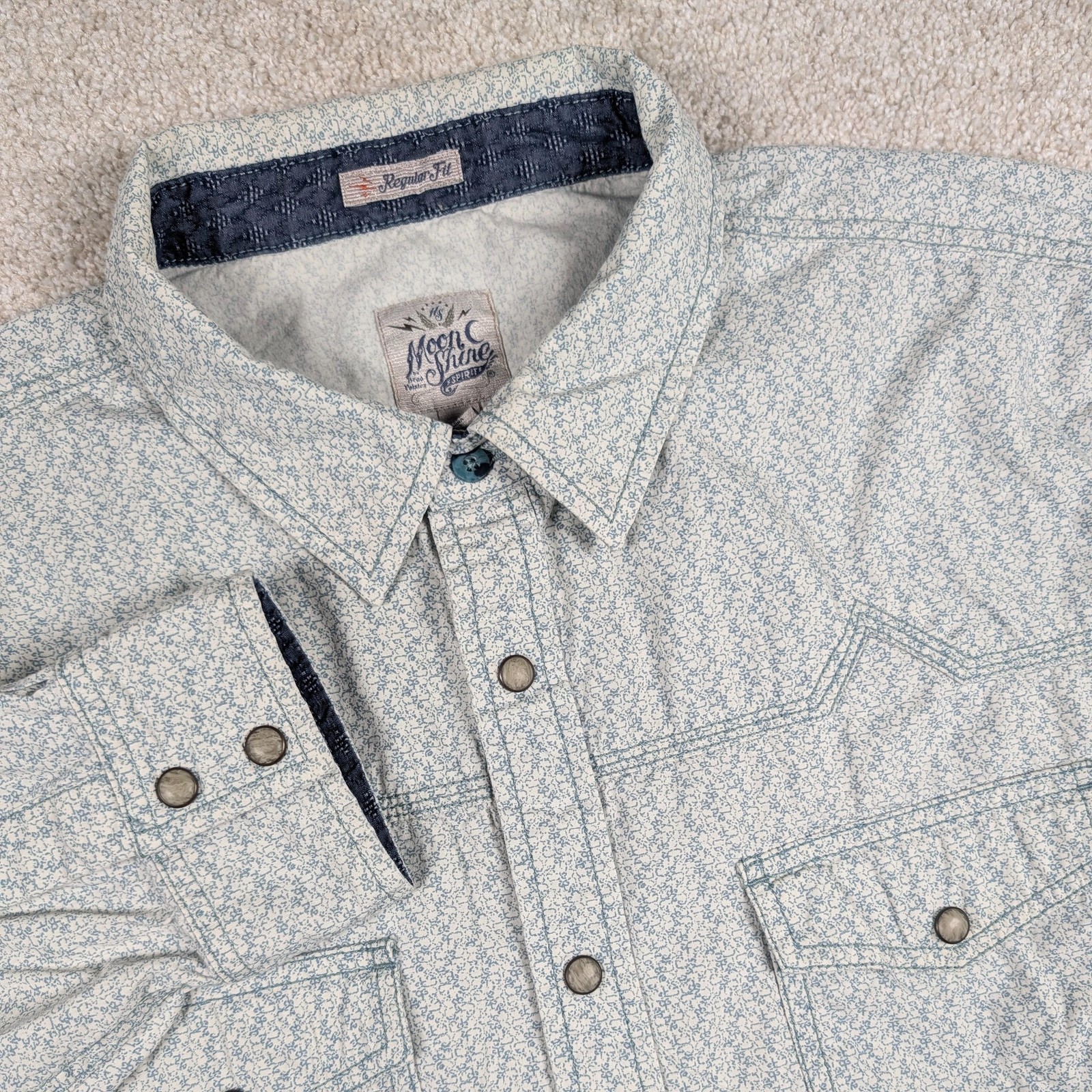 Moon Shine Spirit Shirt Mens XL Floral Western Pearl Snap Button Long Sleeve